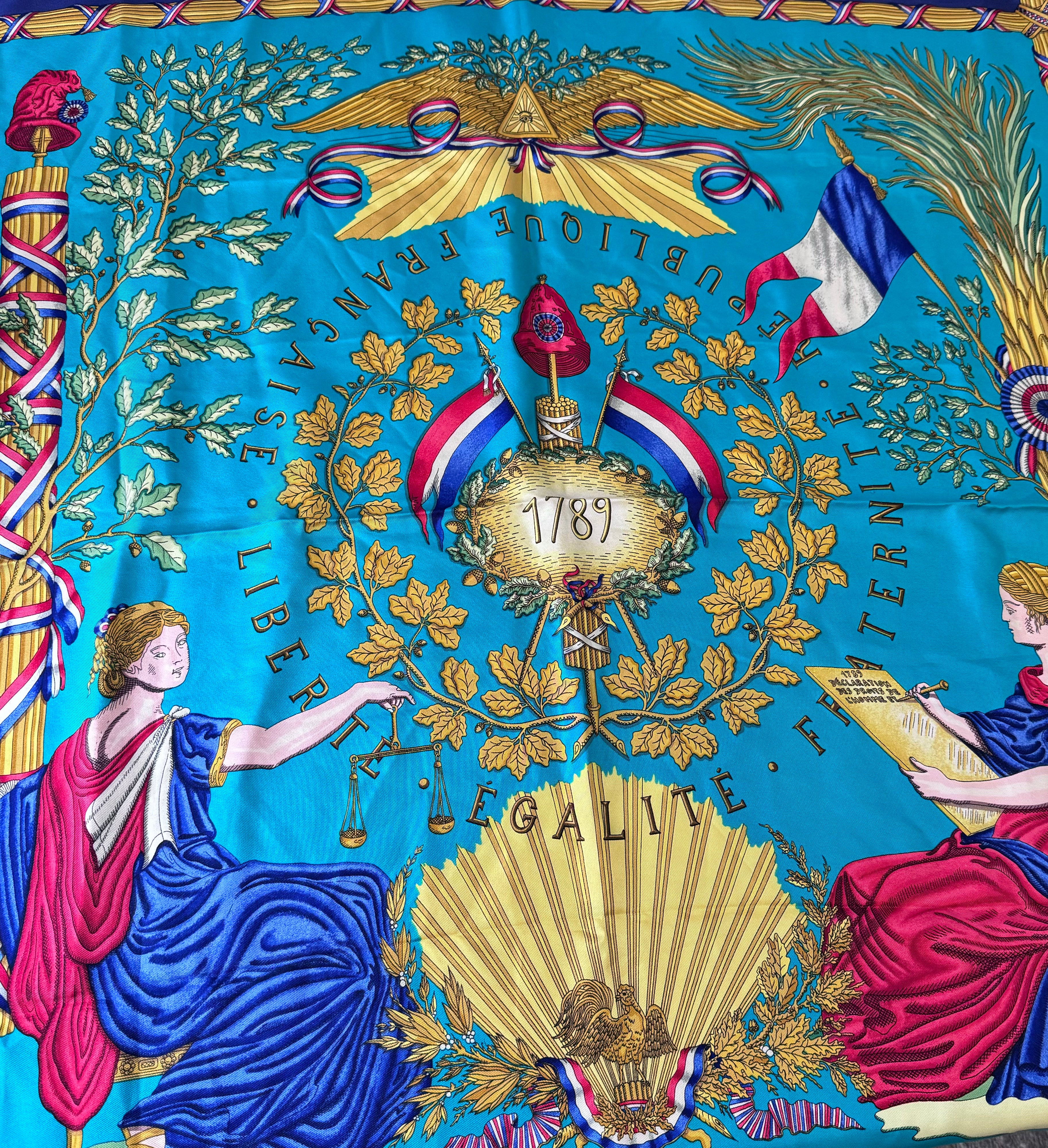 Hermes Liberte Egalite Fratenite Replique Francaise 1789 Silk Scarf