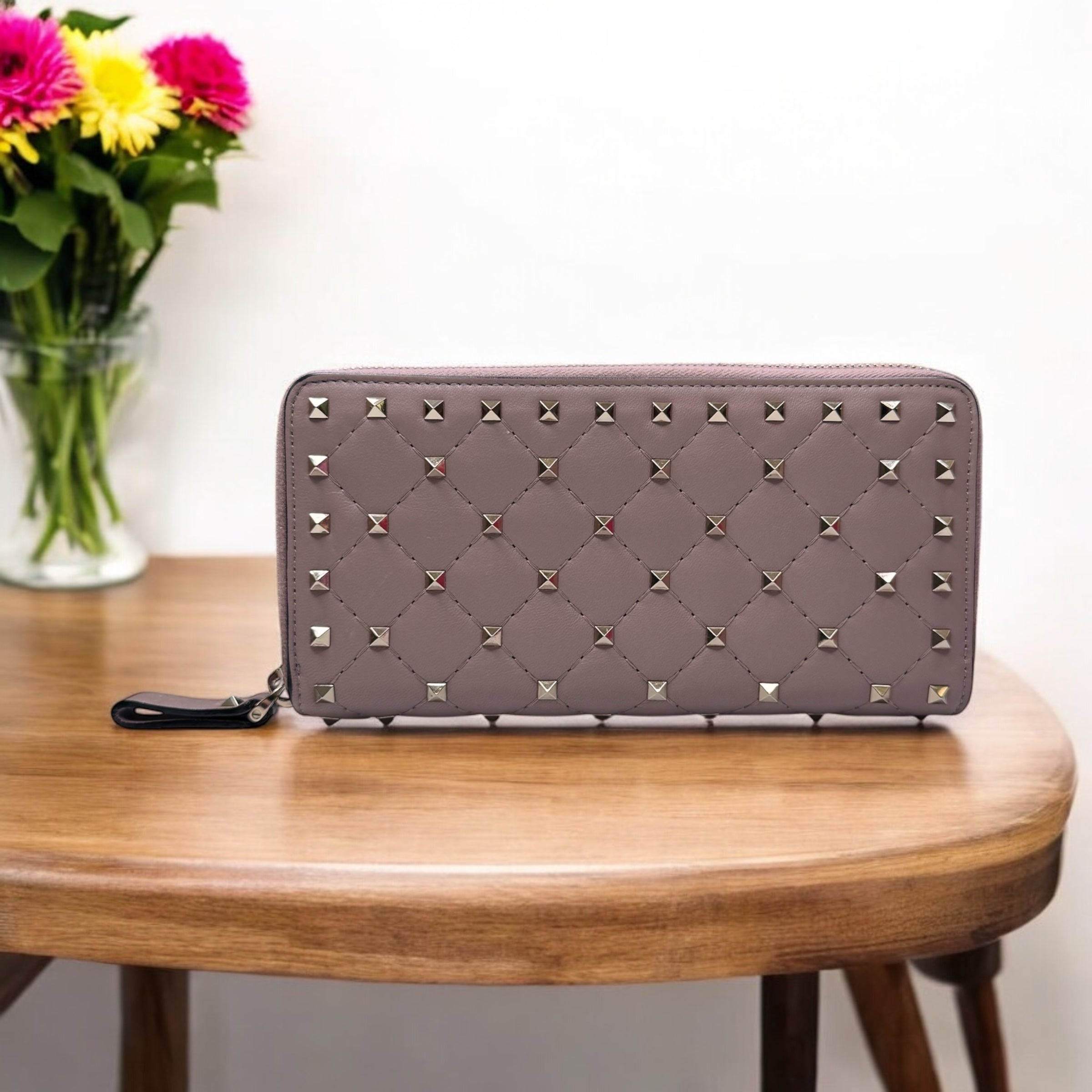 Valentino Rockstud Spike Zip Around Wallet | Quilted Edge