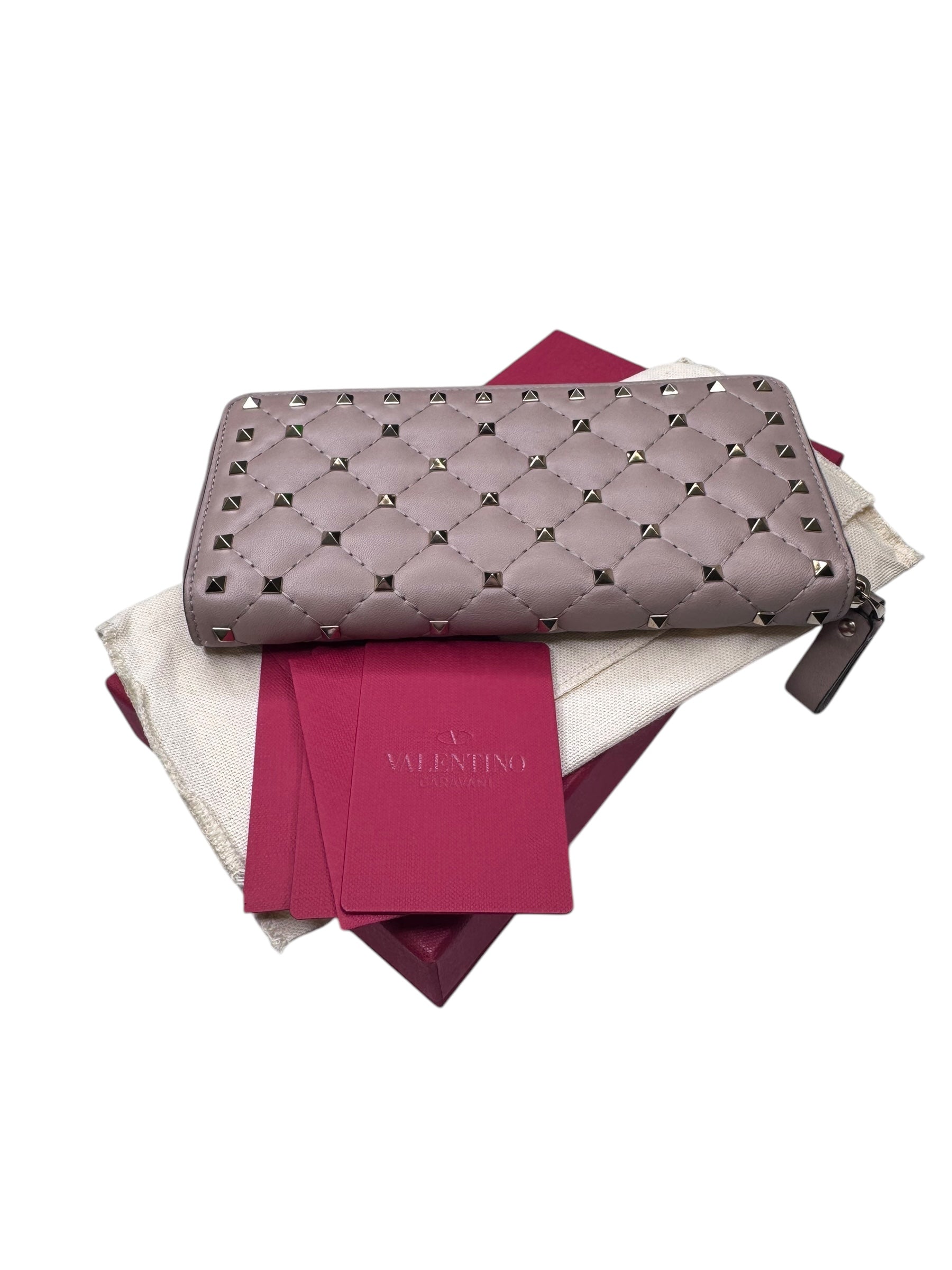 Valentino Rockstud Spike Zip Around Wallet | Quilted Edge
