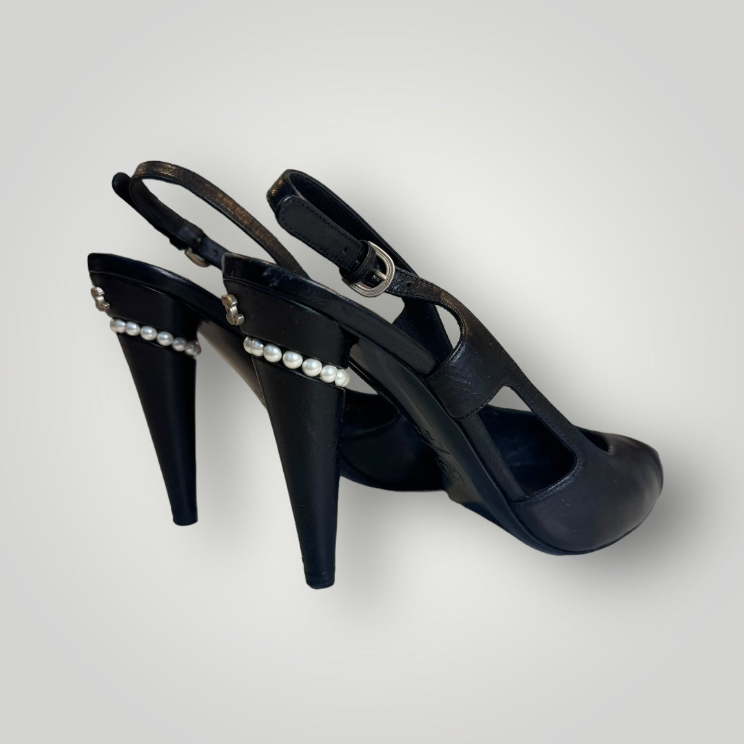 Chanel Leather Pearl Slingback Pumps (37.5/7.5) | The Little