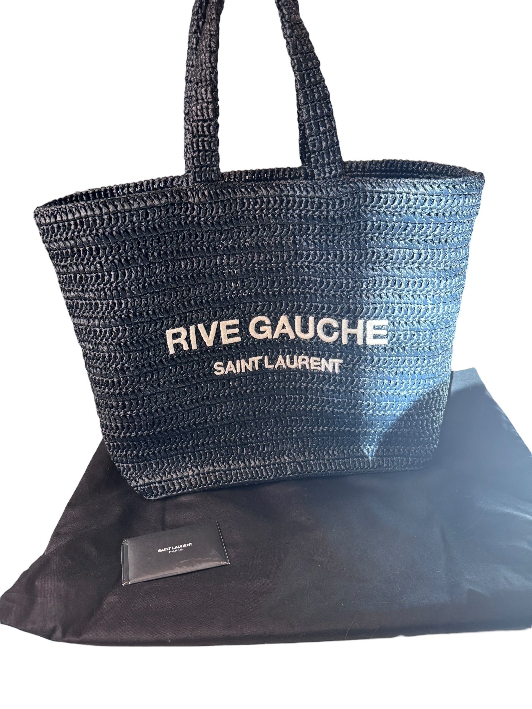Saint Laurent Rive Gauche Embroidered Raffia Tote Bag