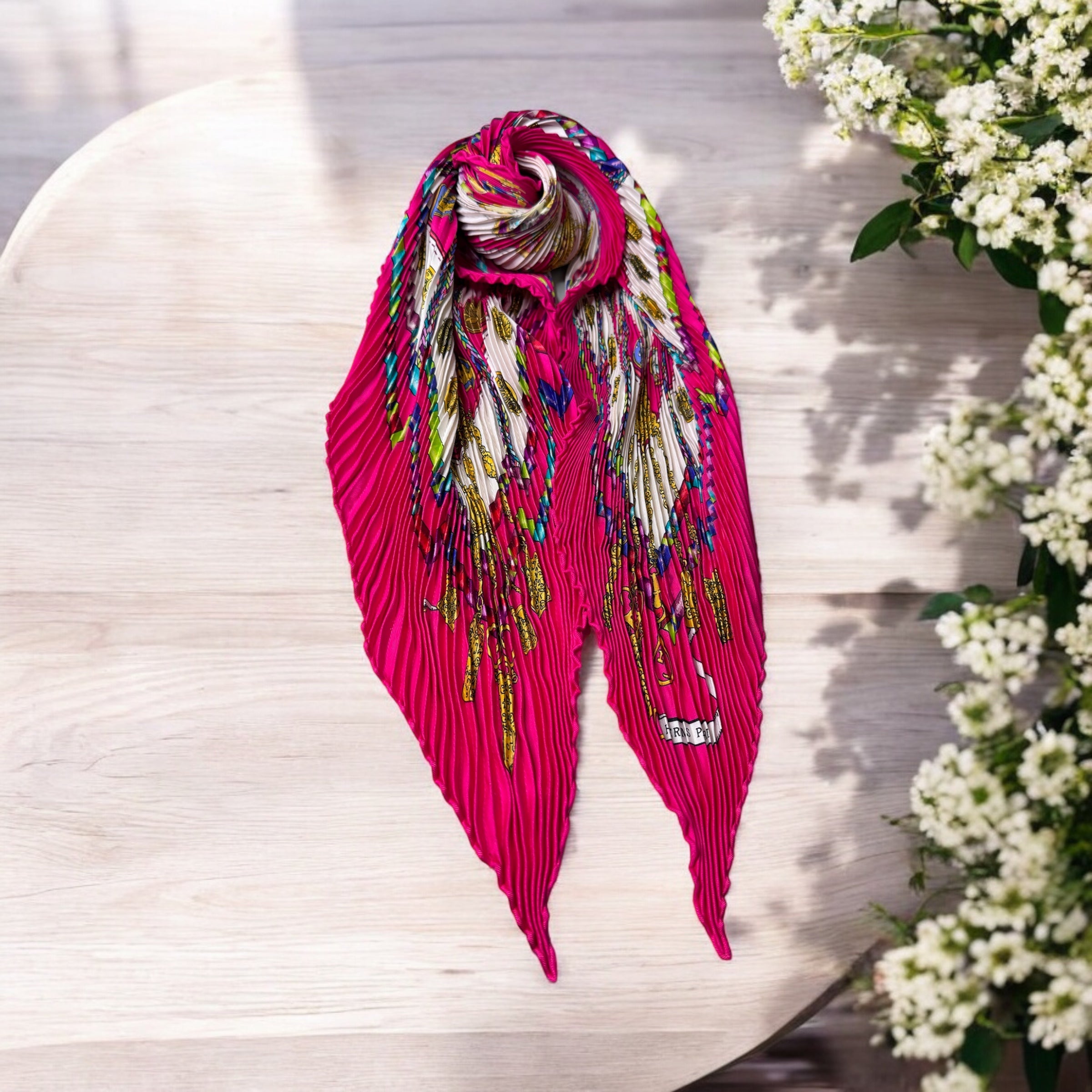 Hermes Pleated Silk Scarf Muffler