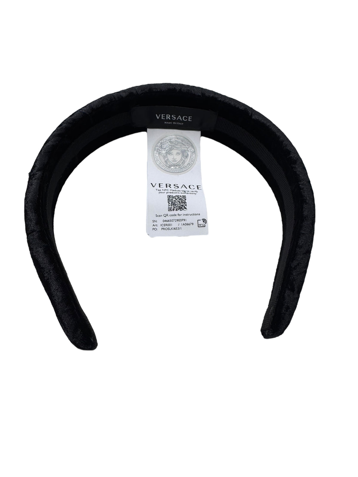 Versace Medusa Padded Velvet Headband | The Little Purse display picture 3