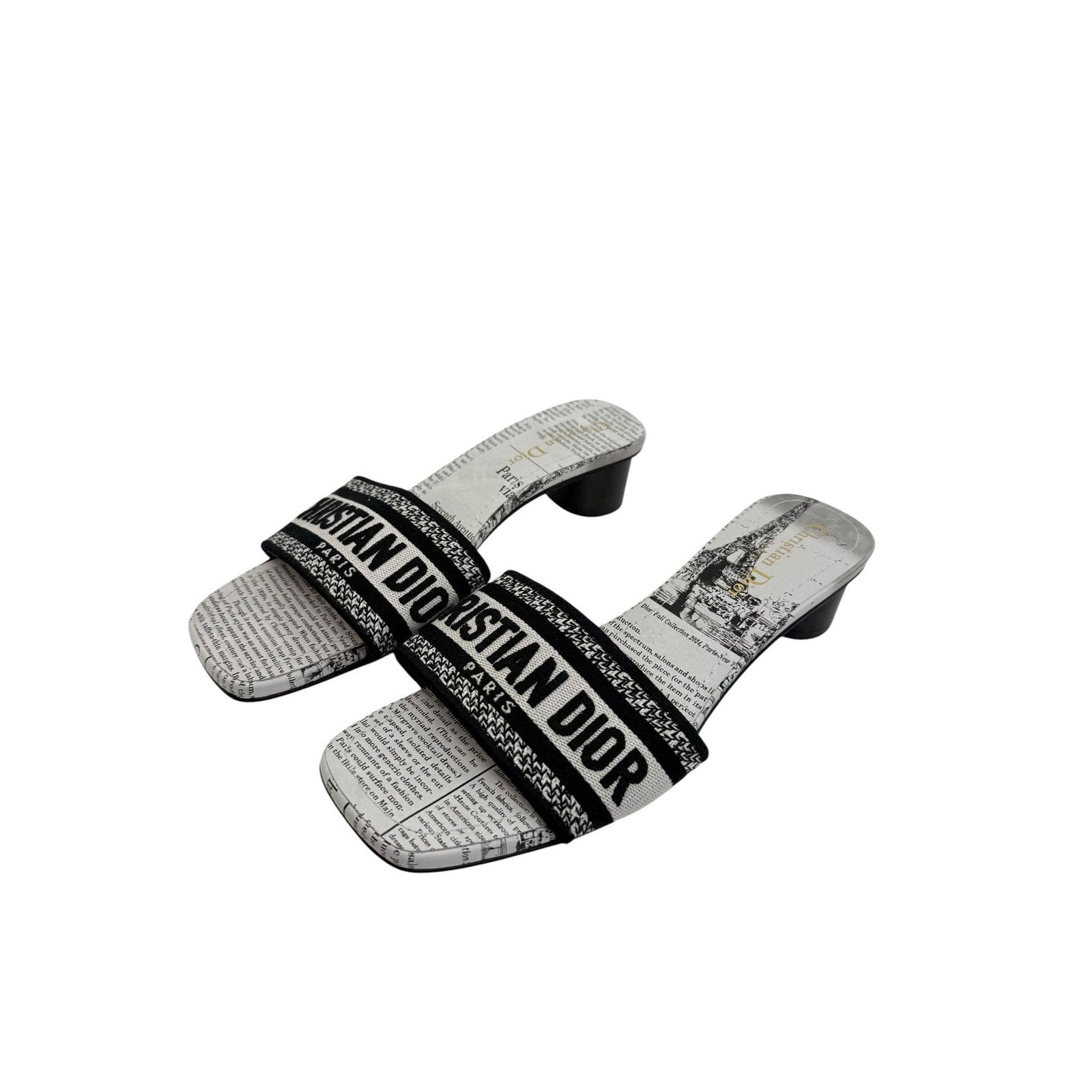 Dior Dway Heeled Newspaper Print Slides (38/8)