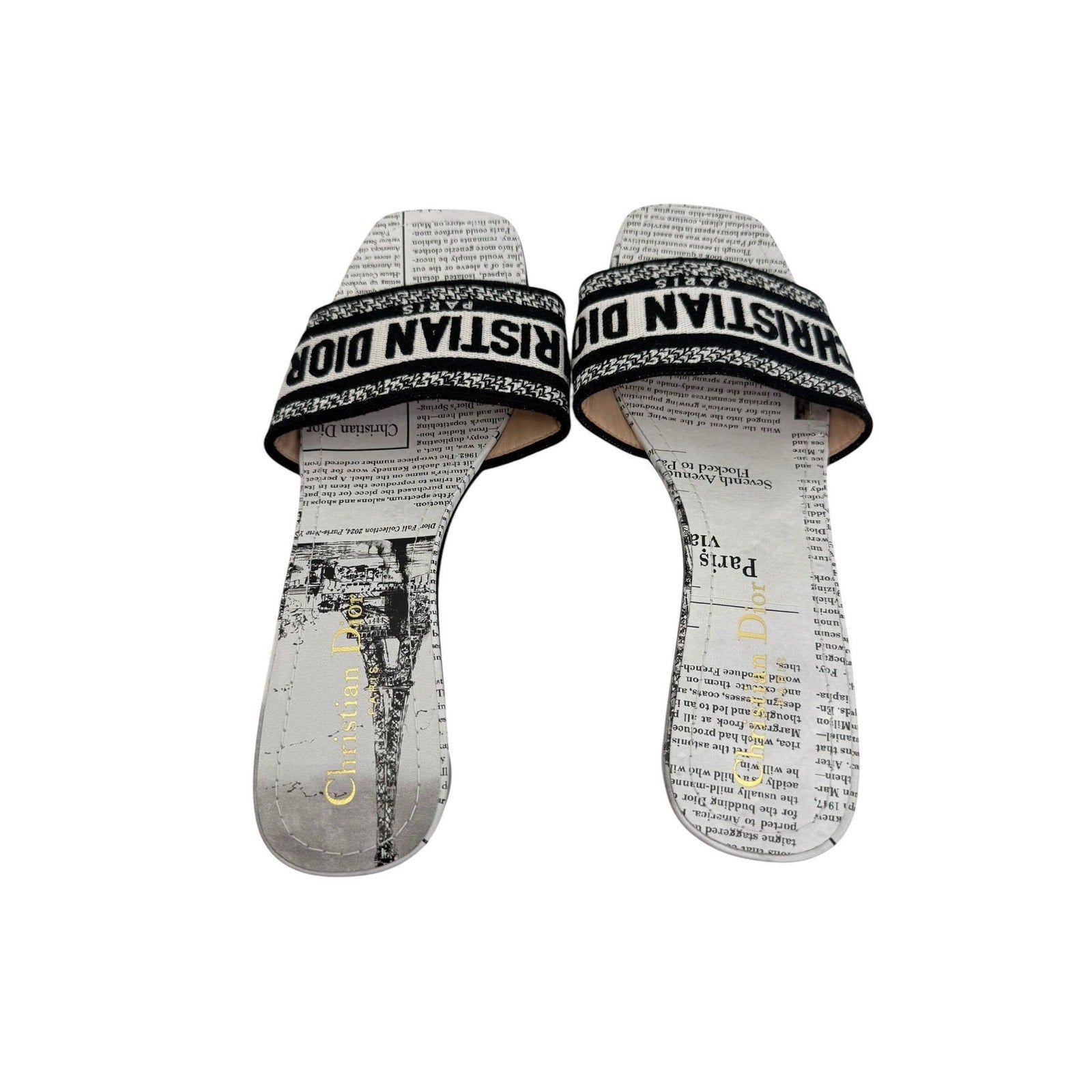 Dior Dway Heeled Newspaper Print Slides (38/8)