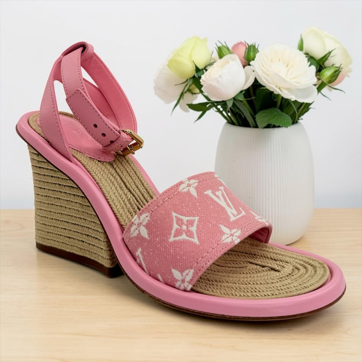 Louis Vuitton Denim Wedge Sandals (36.5)