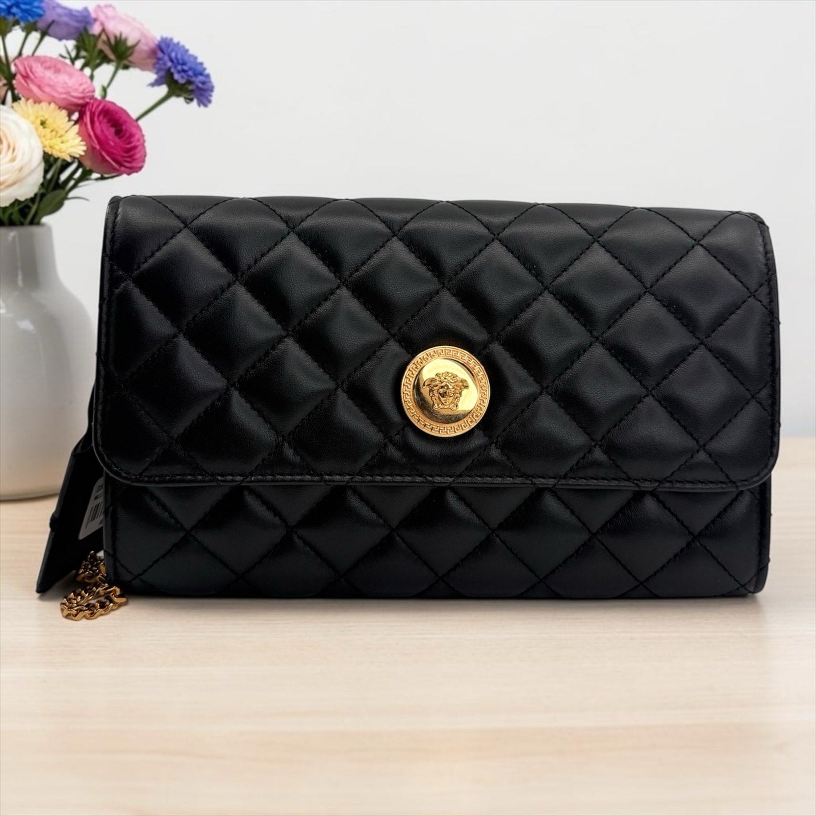 Versace Quilted Leather Wallet on Chain
