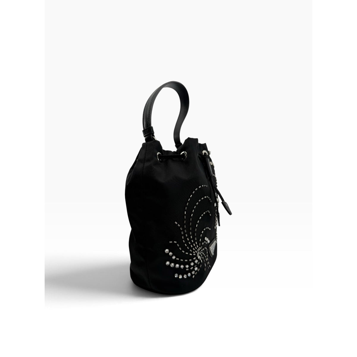 Prada Tessuto Saffiano Crystal Embellished Mini Re-Edition 1978 Bucket Bag