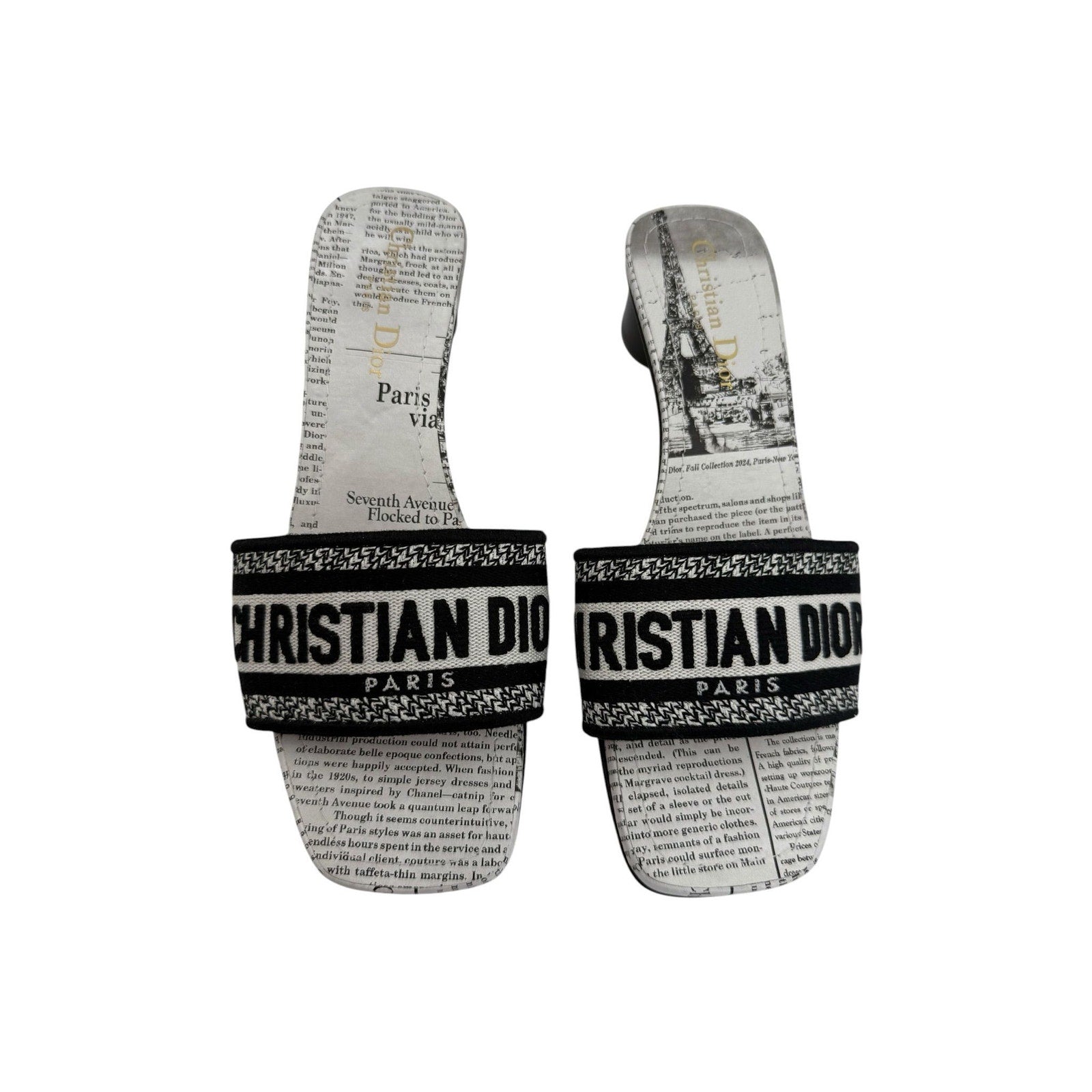 Dior Dway Heeled Newspaper Print Slides (39/9)