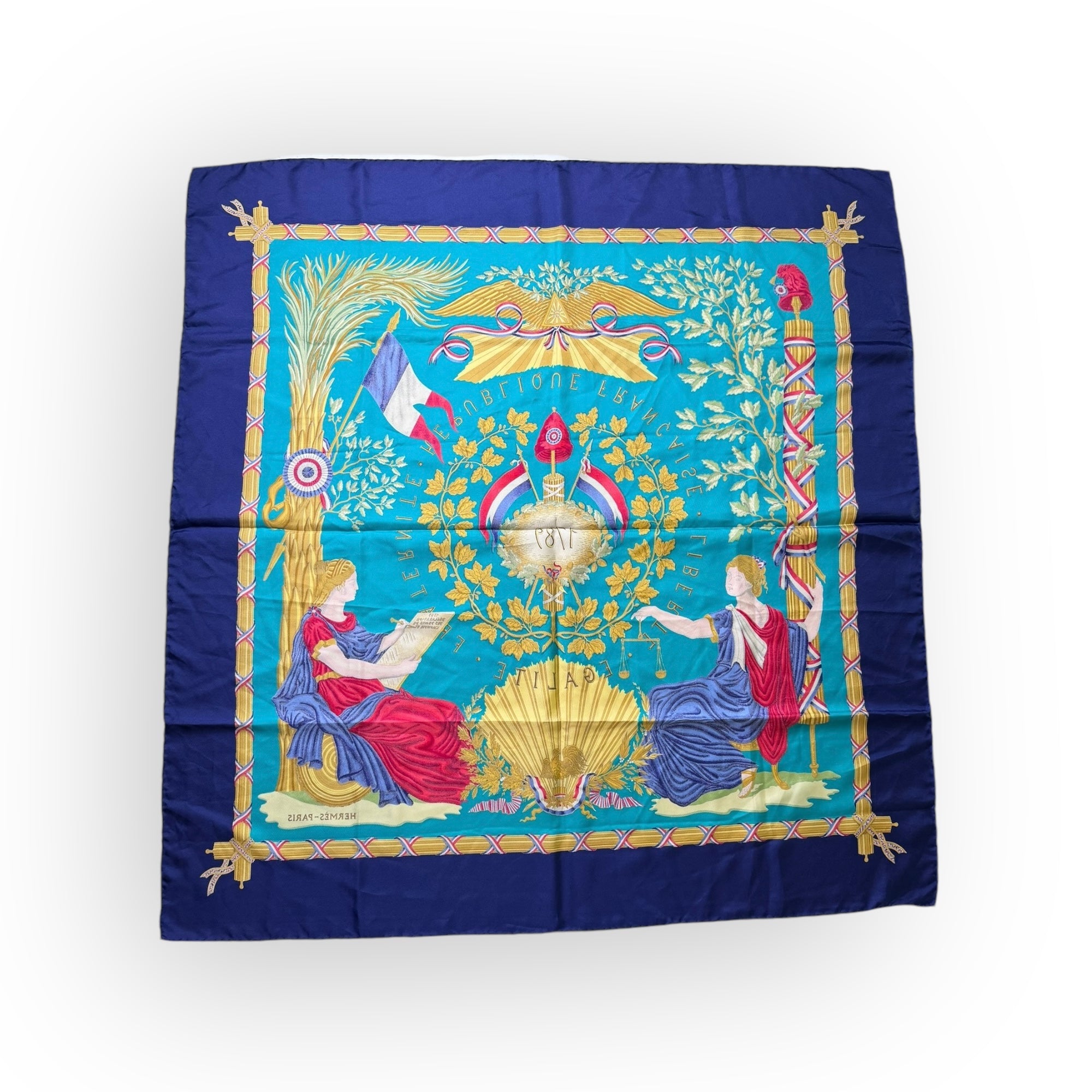 Hermes Liberte Egalite Fratenite Replique Francaise 1789 Silk Scarf