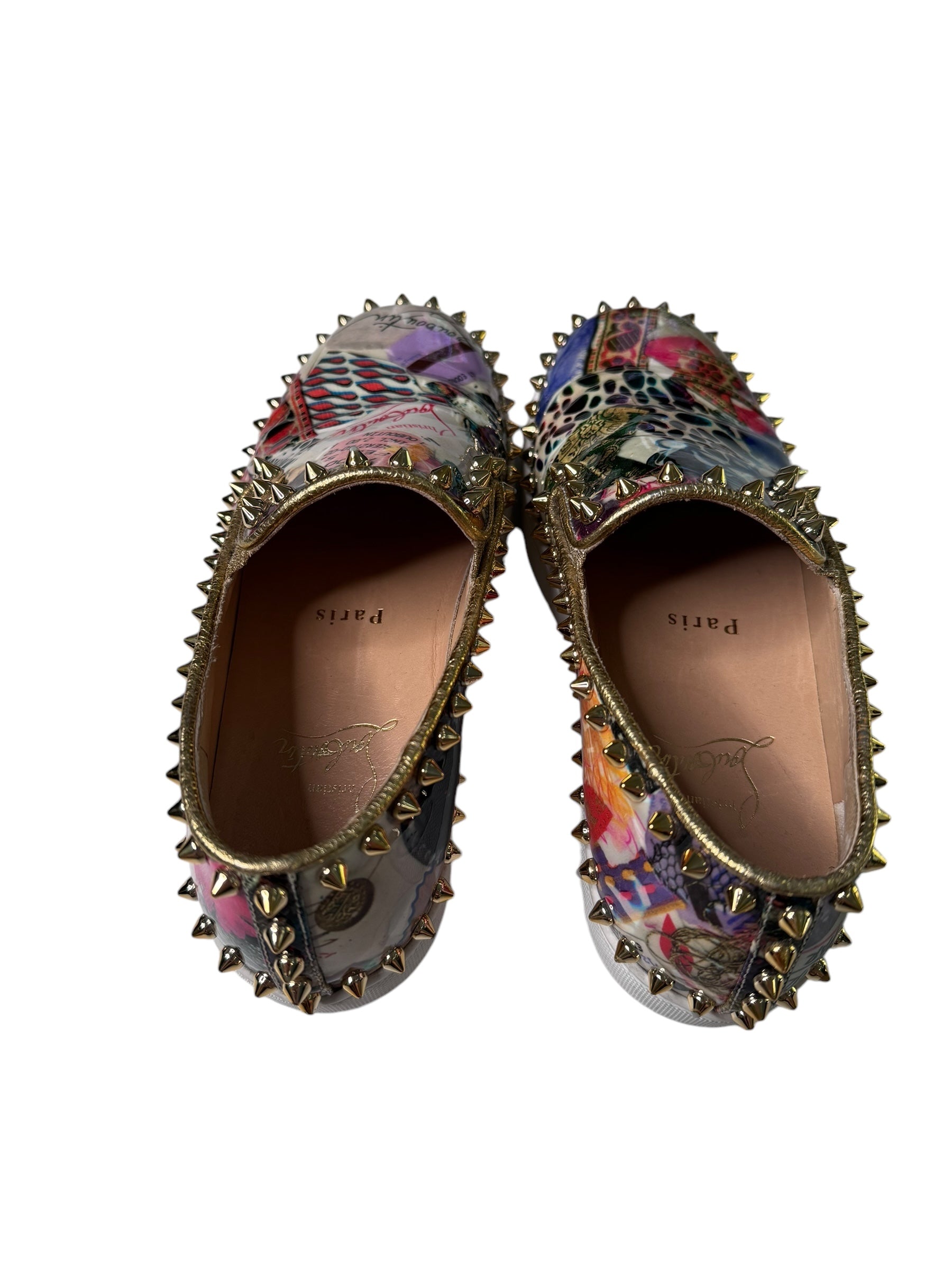 Christian Louboutin Patent Trash Studded Pik Boat Flat Loafers