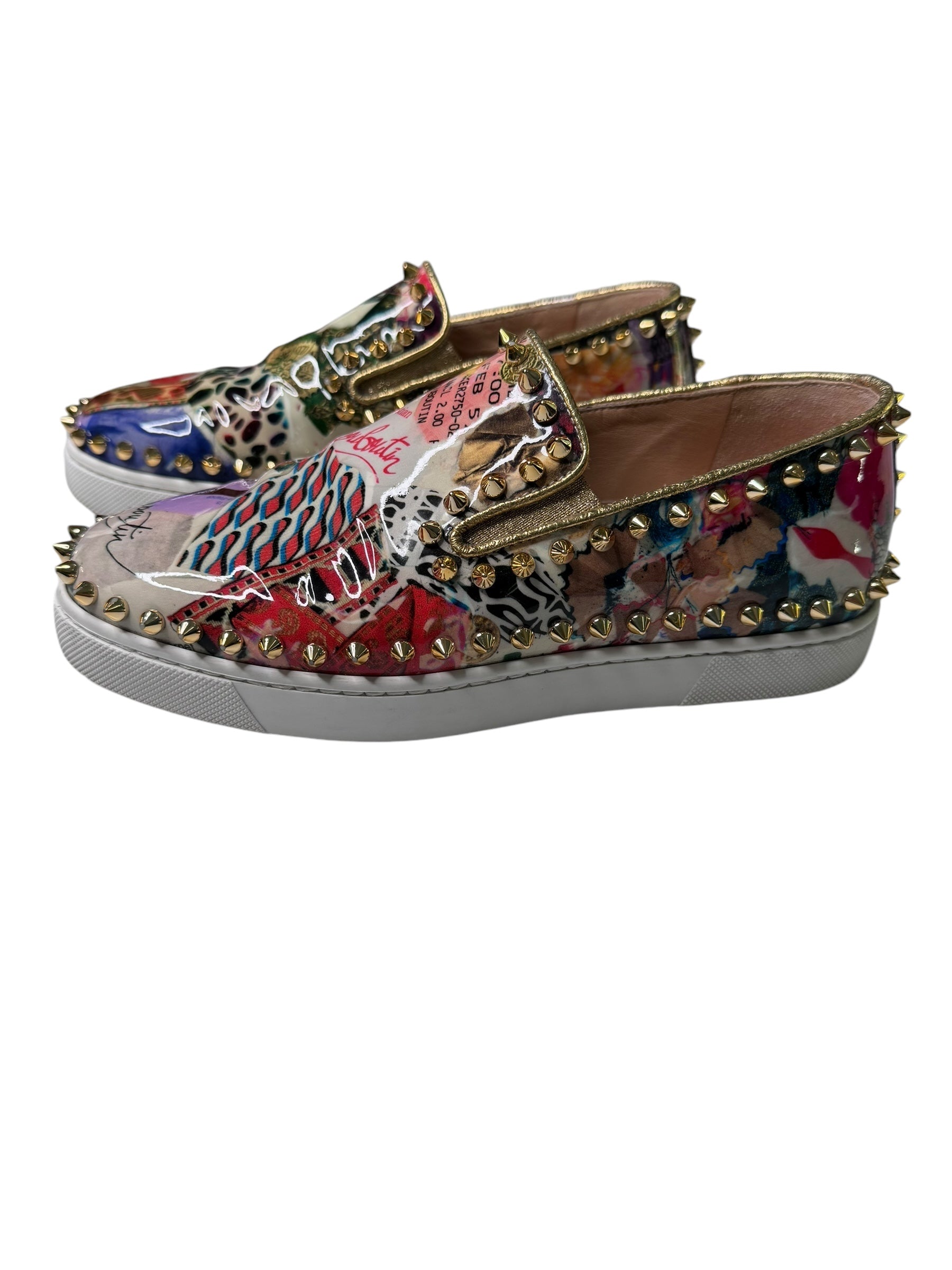 Christian Louboutin Patent Trash Studded Pik Boat Flat Loafers