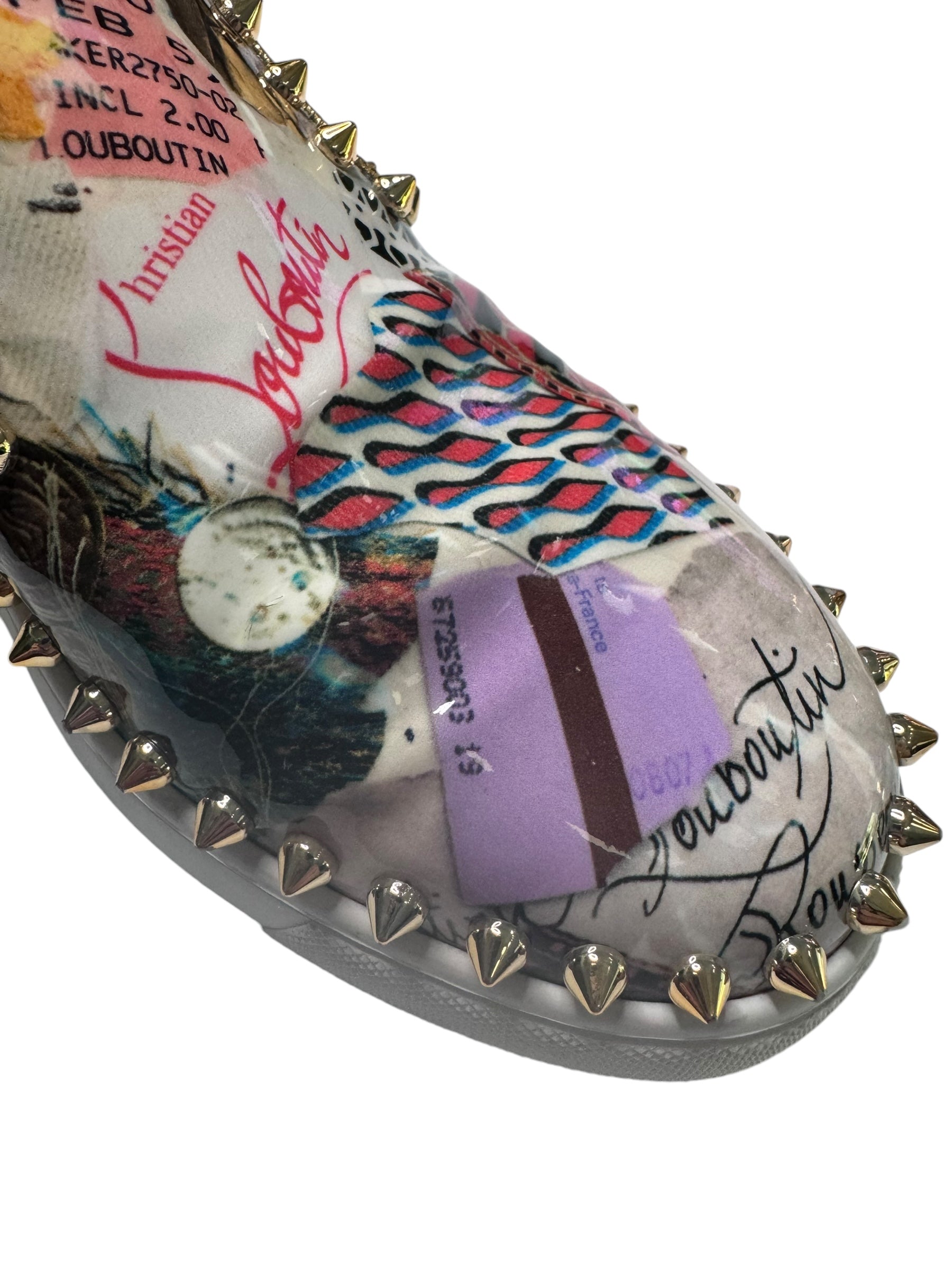 Christian Louboutin Patent Trash Studded Pik Boat Flat Loafers