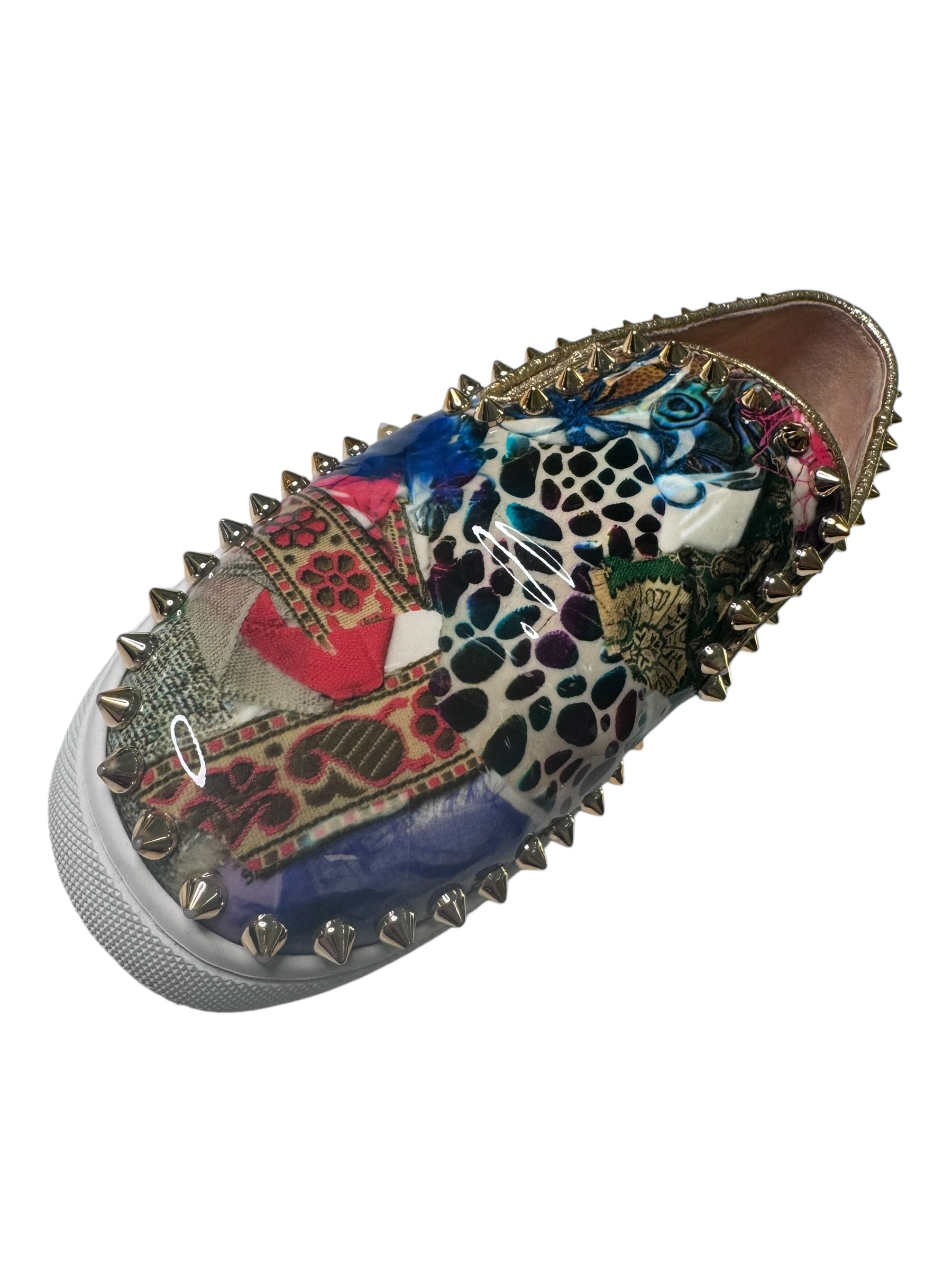 Christian Louboutin Patent Trash Studded Pik Boat Flat Loafers