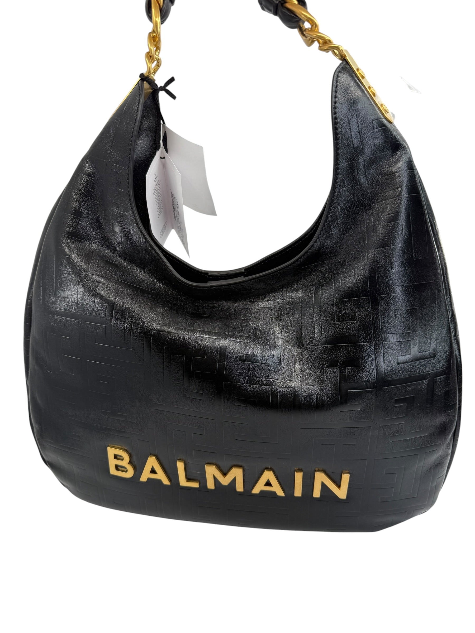 Balmain 1945 Embossed Leather Hobo Bag