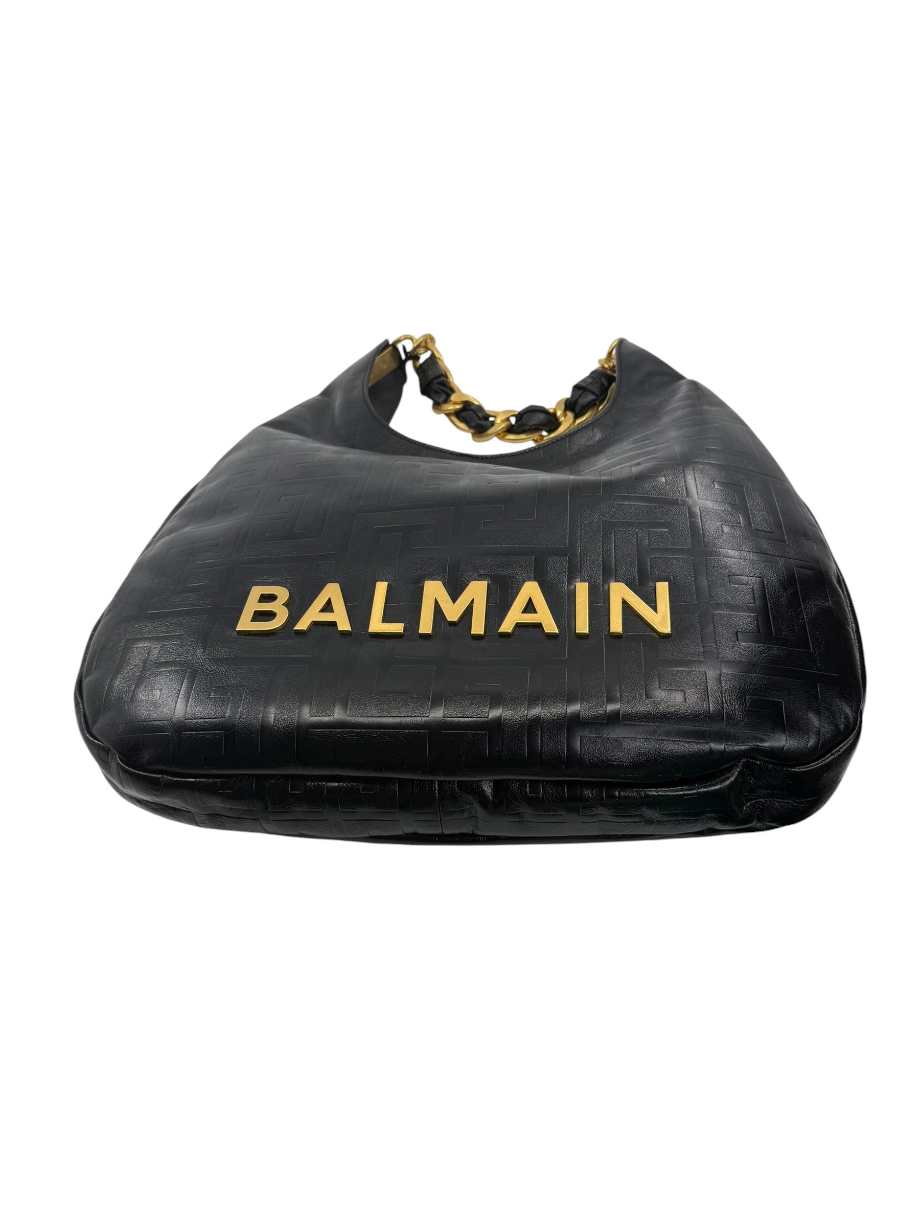 Balmain 1945 Embossed Leather Hobo Bag