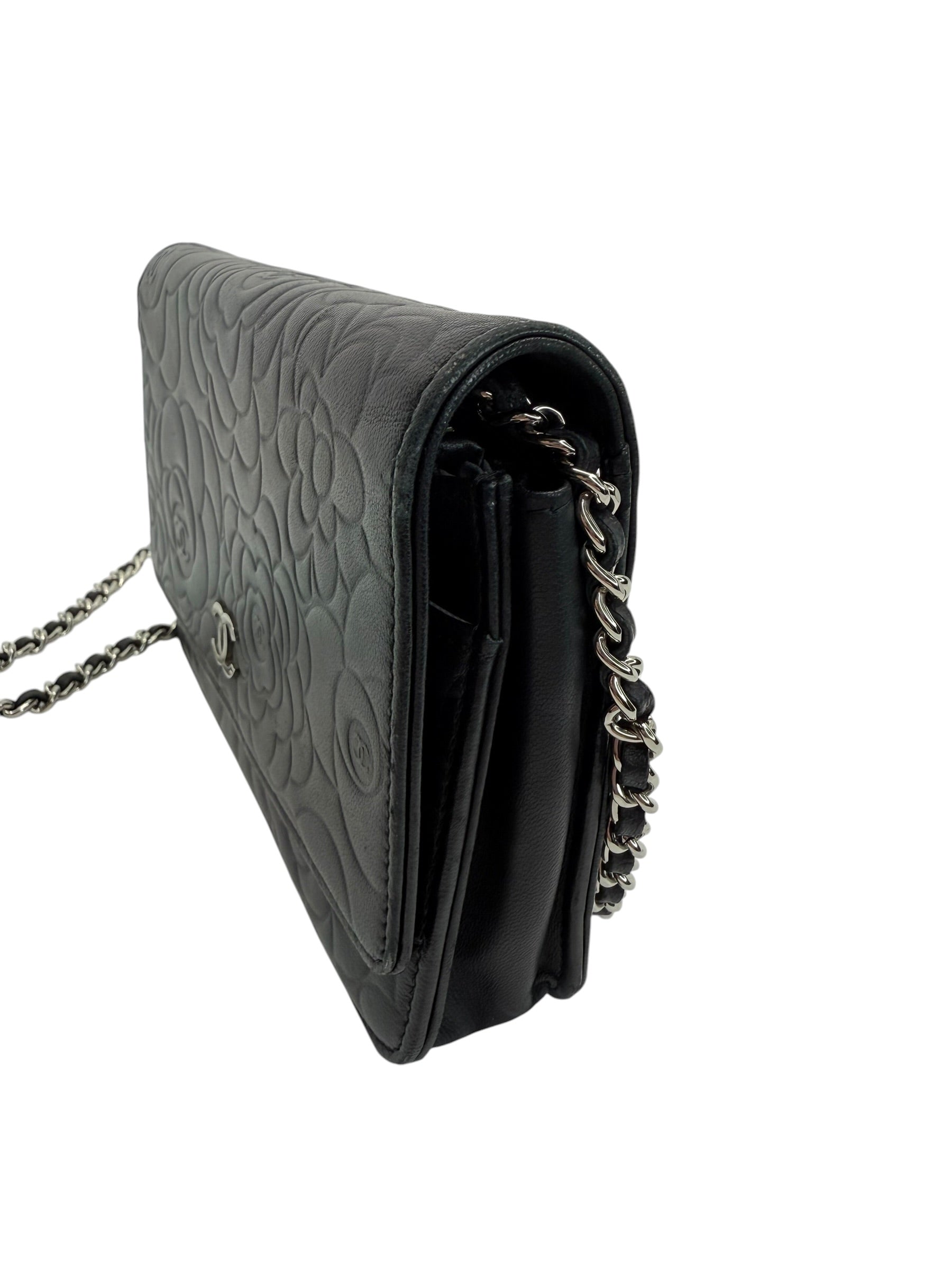 Chanel Camellia Embossed Lambskin Wallet on Chain