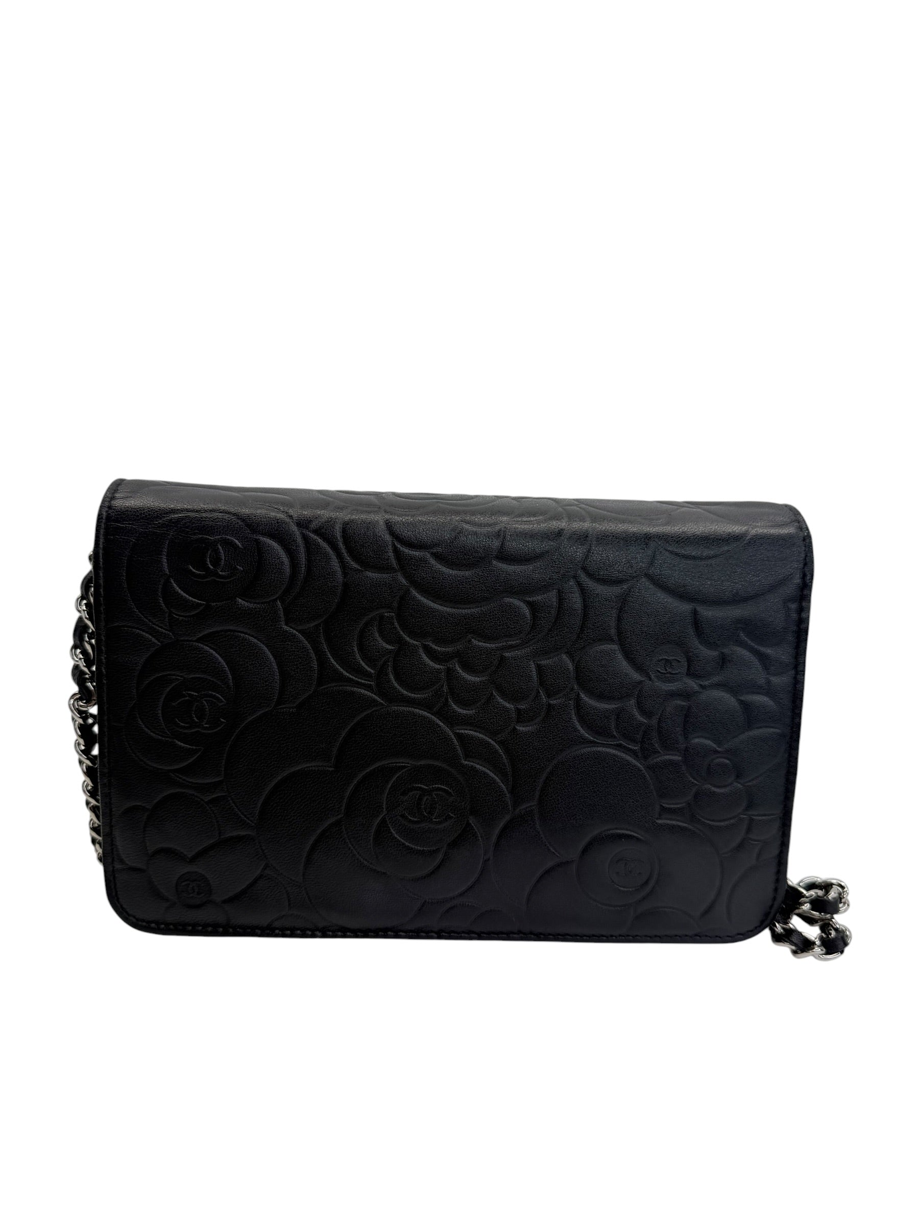 Chanel Camellia Embossed Lambskin Wallet on Chain