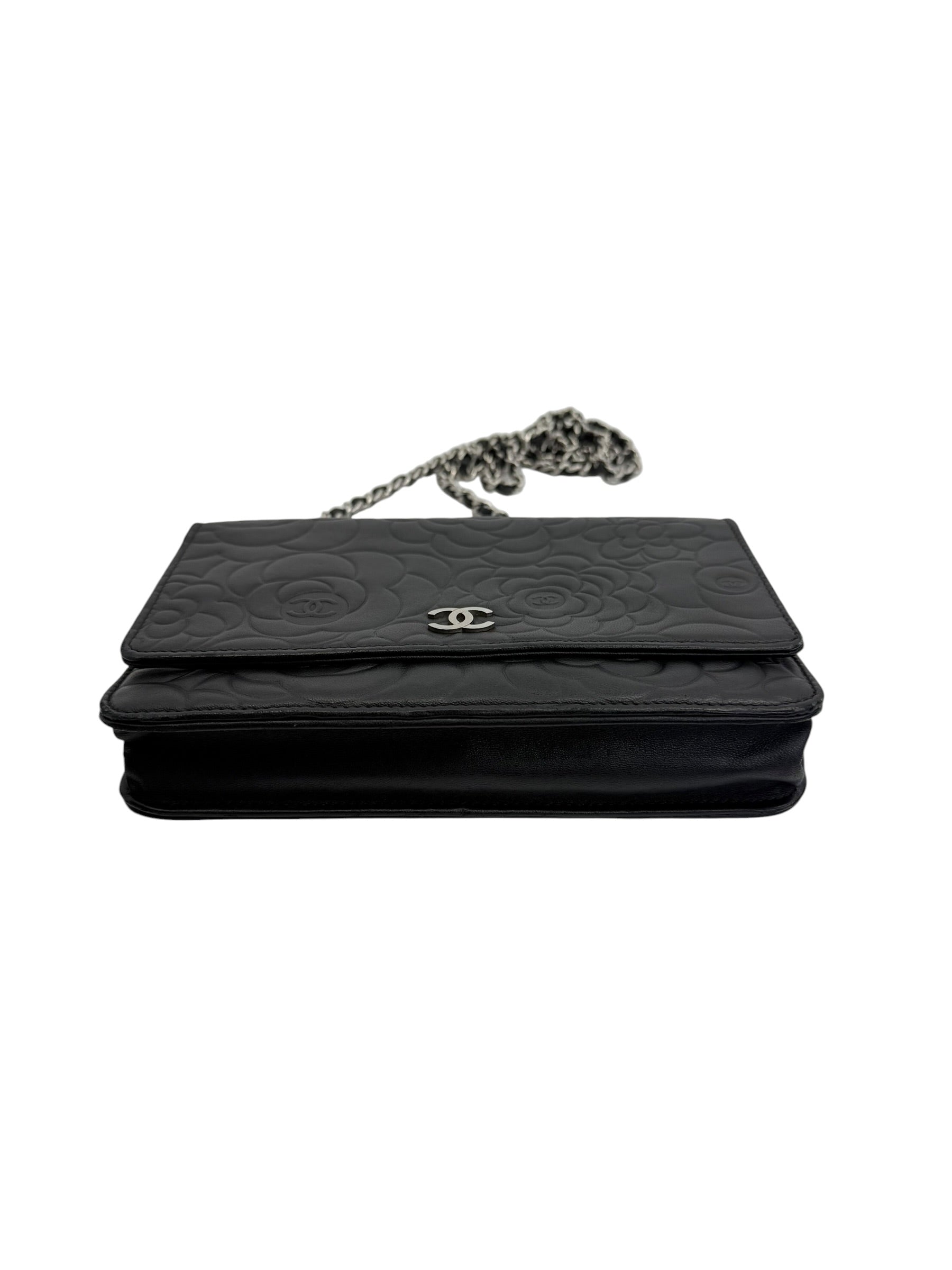 Chanel Camellia Embossed Lambskin Wallet on Chain