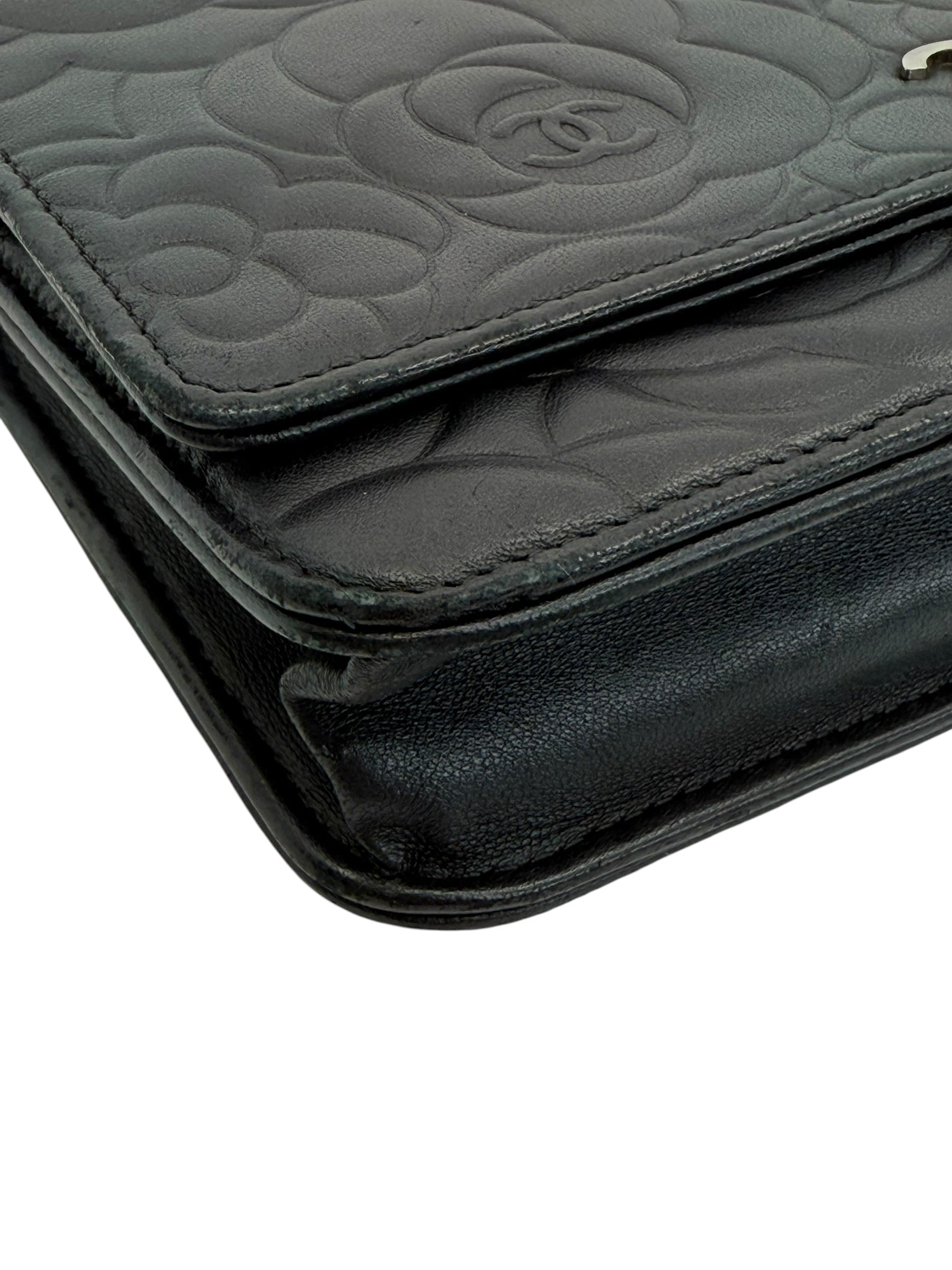 Chanel Camellia Embossed Lambskin Wallet on Chain