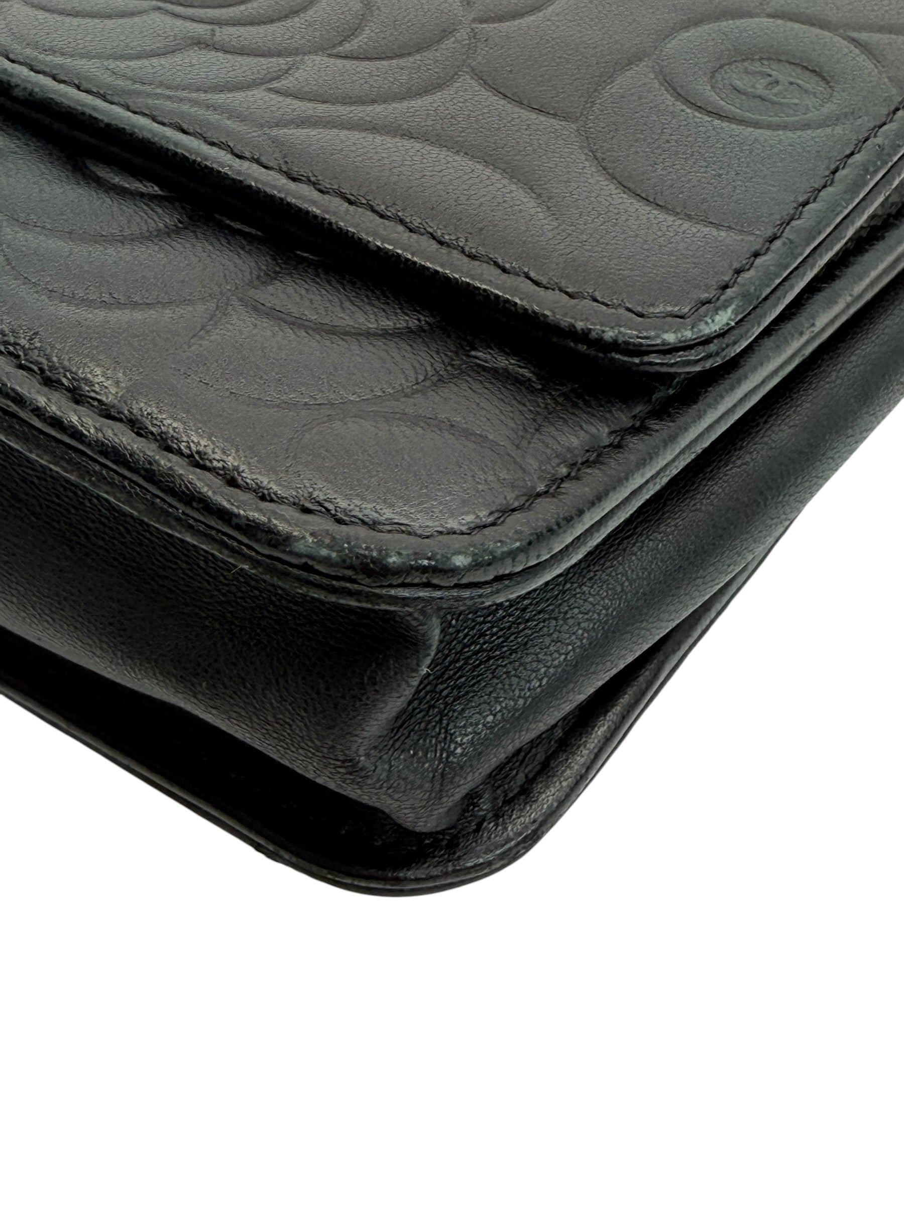 Chanel Camellia Embossed Lambskin Wallet on Chain