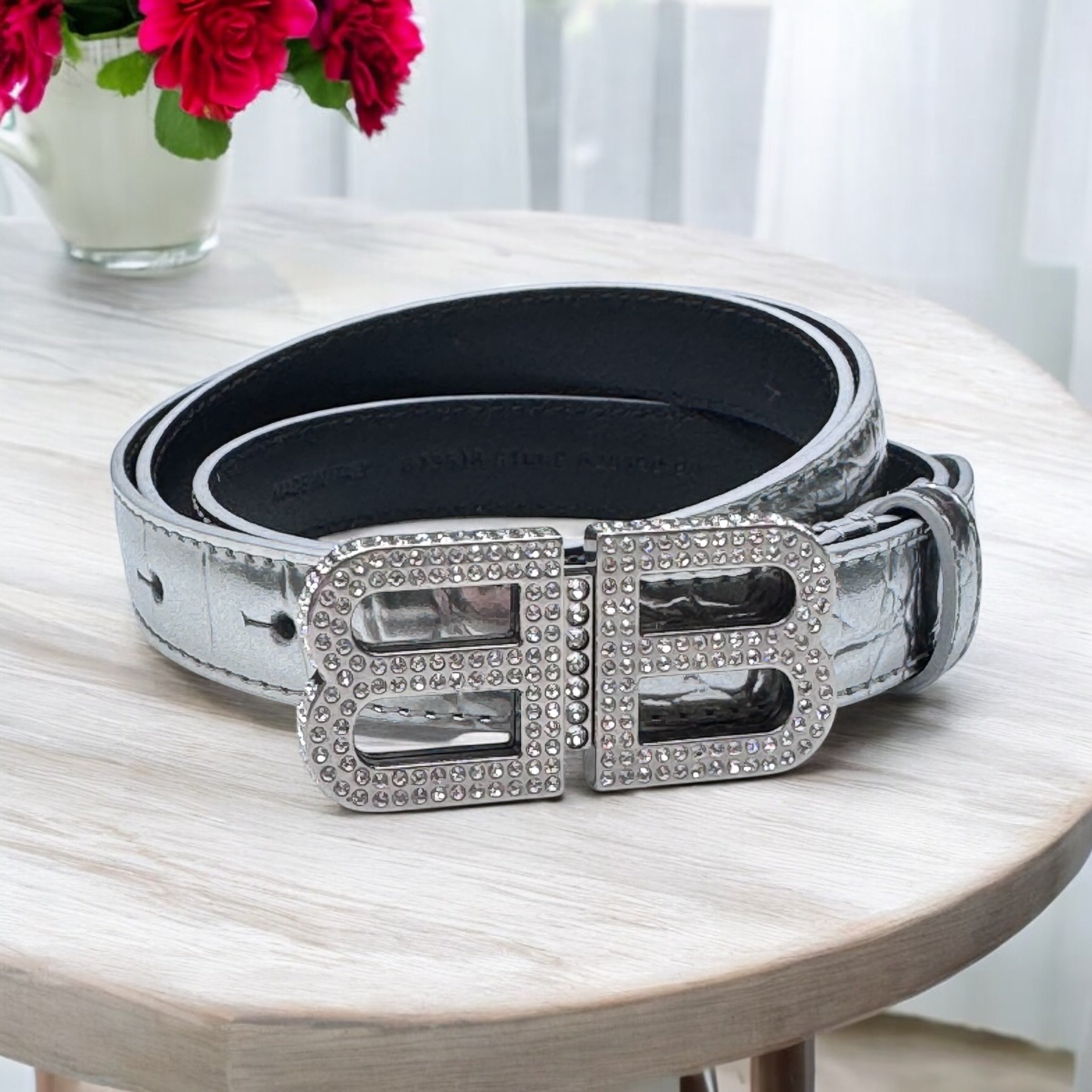 Balenciaga Crystal Logo Belt 90 | Sparkling Detail