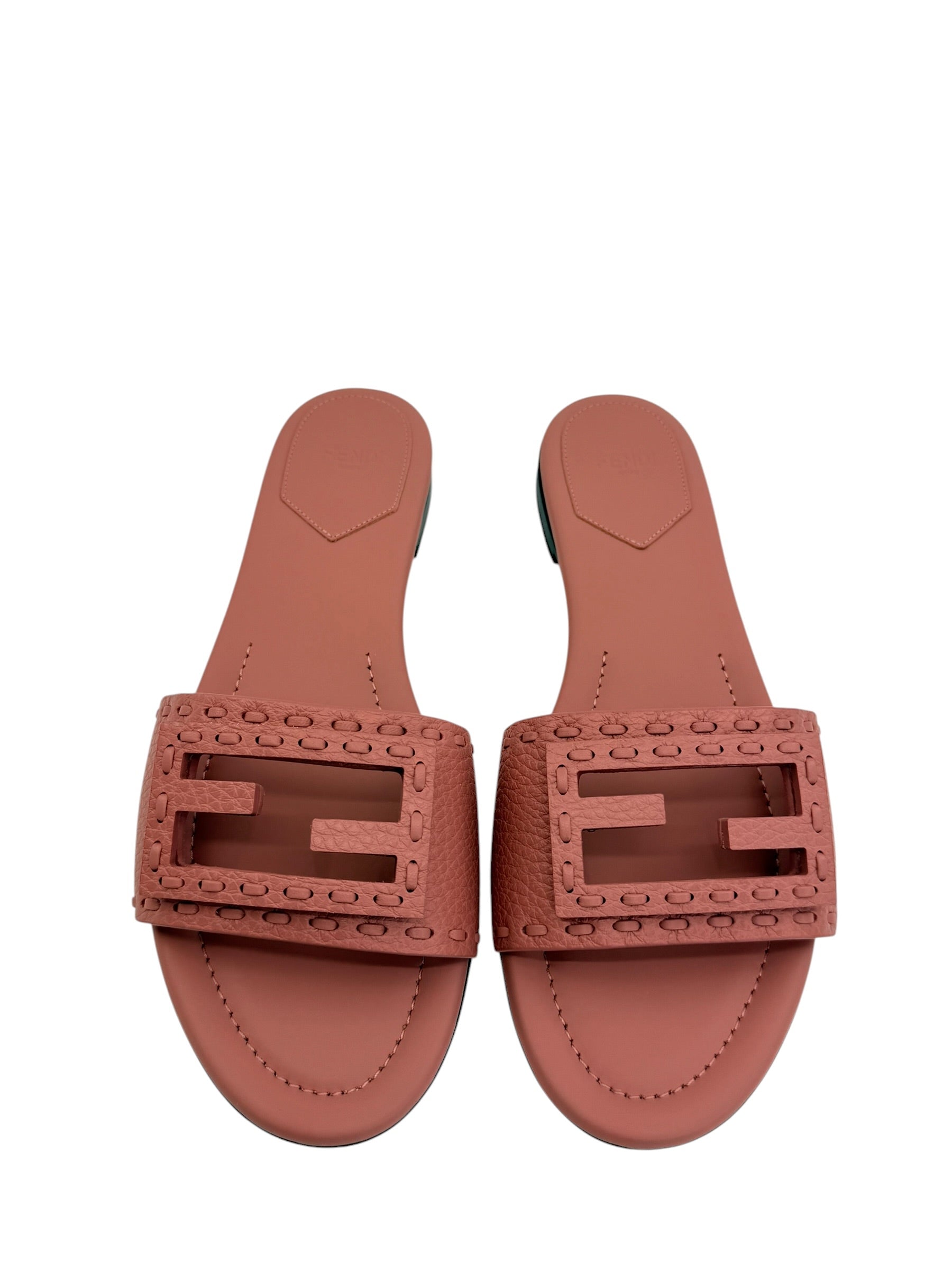 Fendi Baguette FF Leather Buckle Slides (39/9)