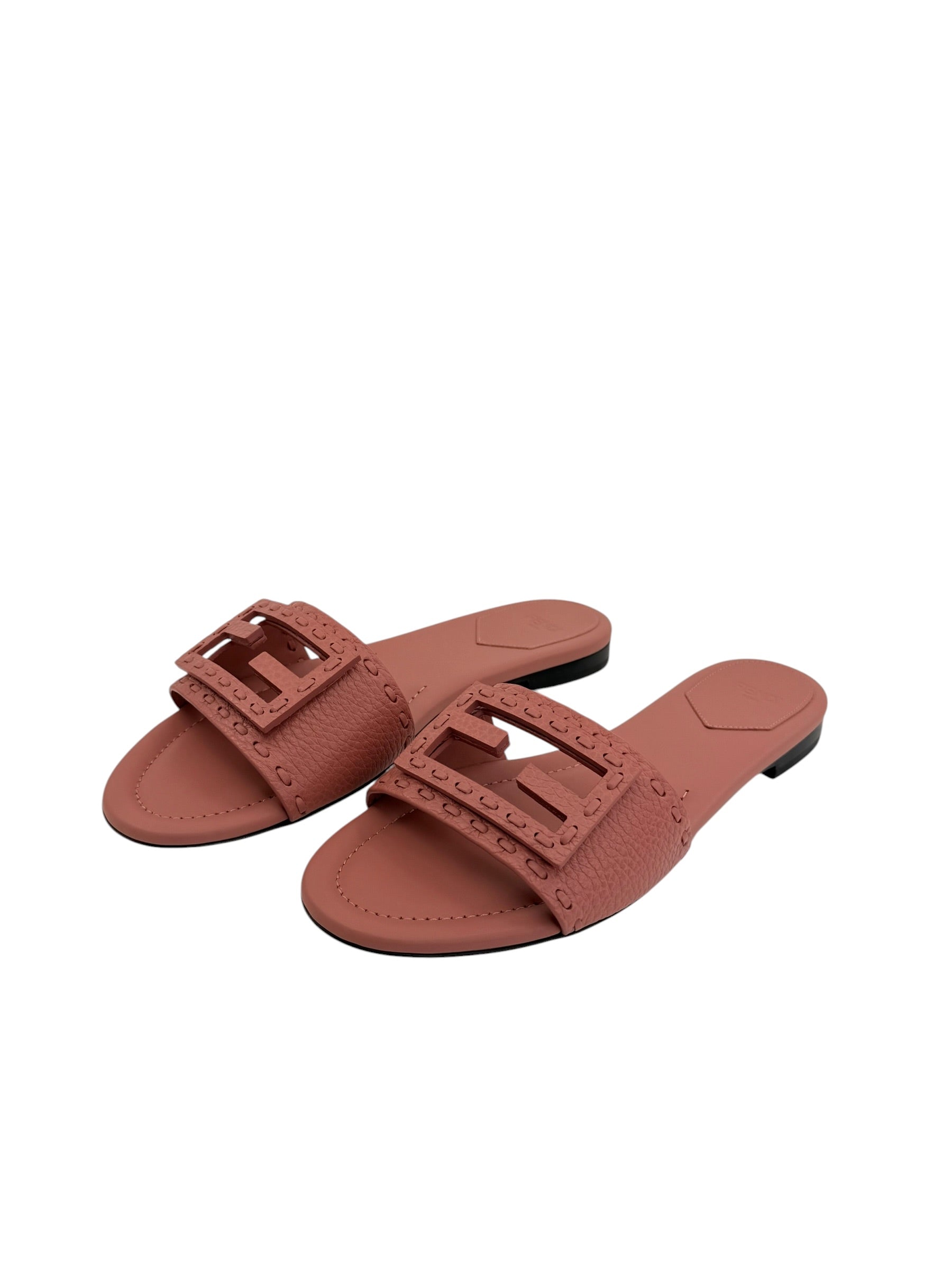 Fendi Baguette FF Leather Buckle Slides (39/9)