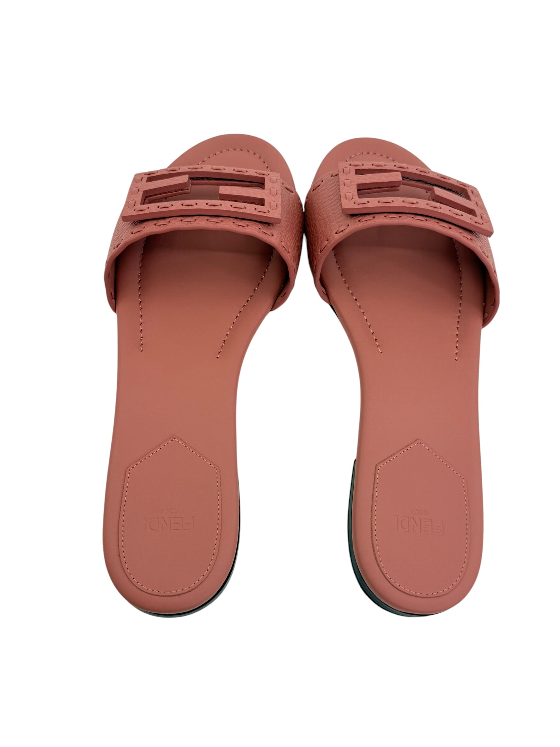 Fendi Baguette FF Leather Buckle Slides (39/9)
