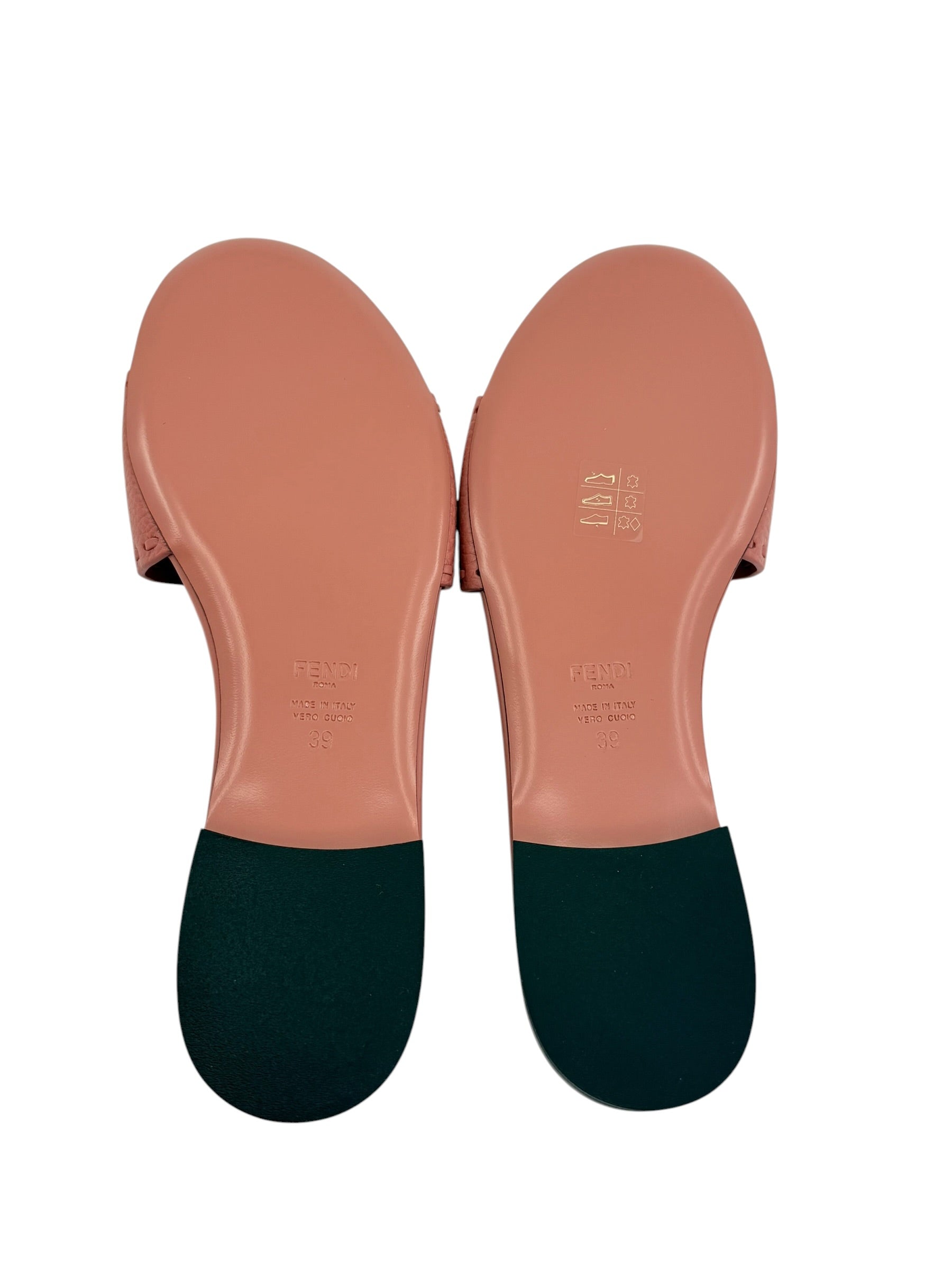 Fendi Baguette FF Leather Buckle Slides (39/9)