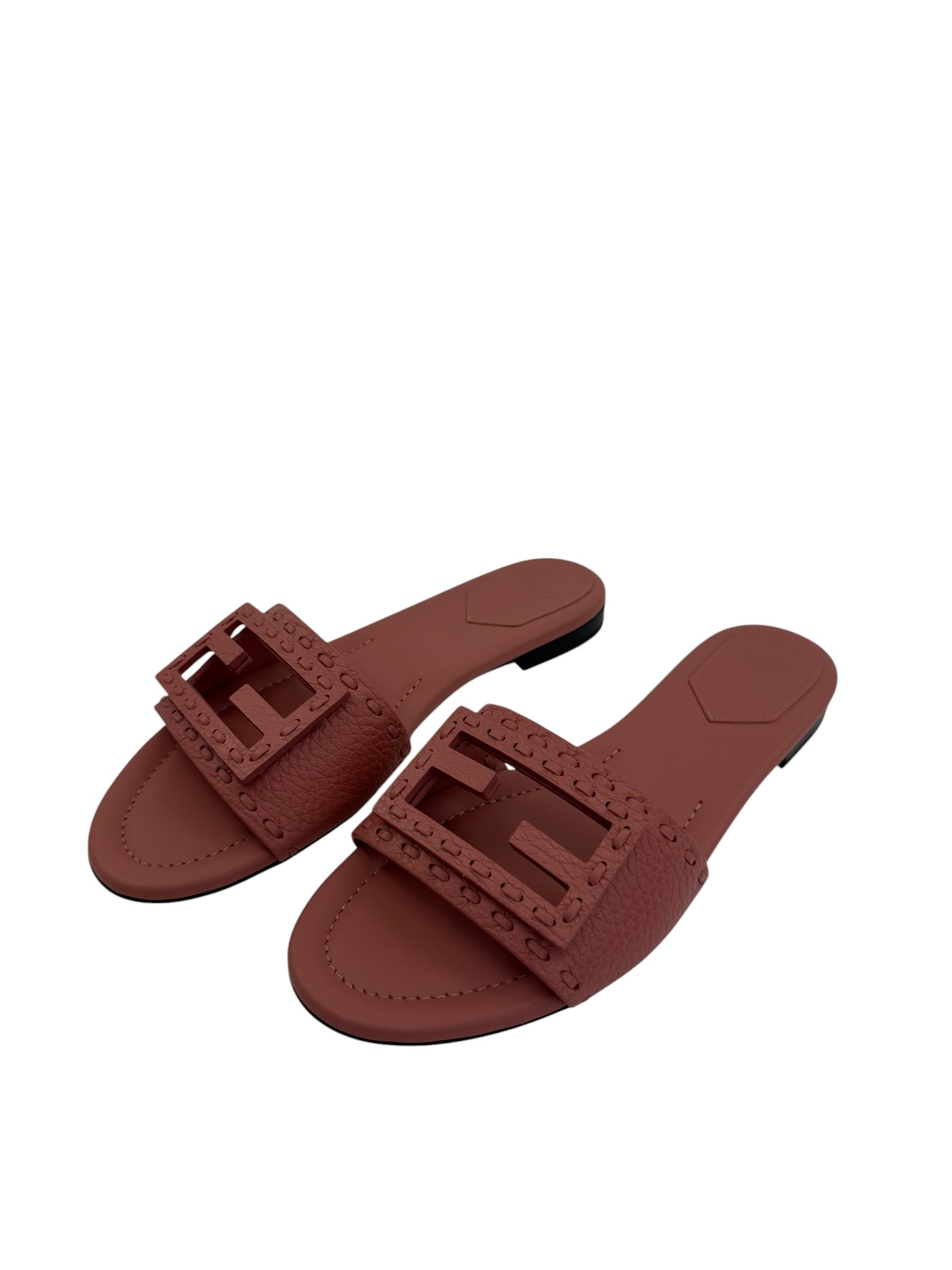 Fendi Baguette FF Leather Buckle Slides (38/8)