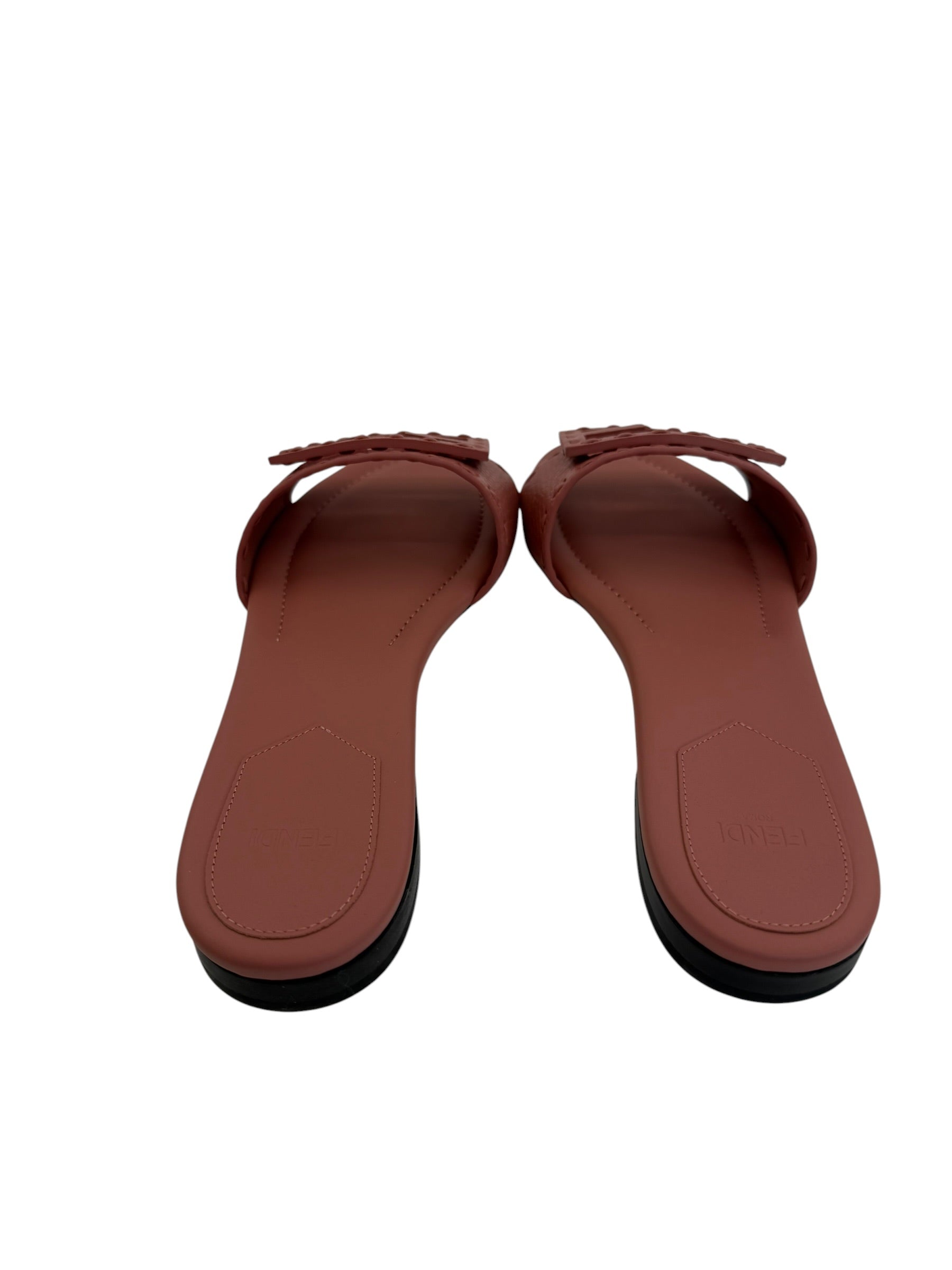 Fendi Baguette FF Leather Buckle Slides (38/8)