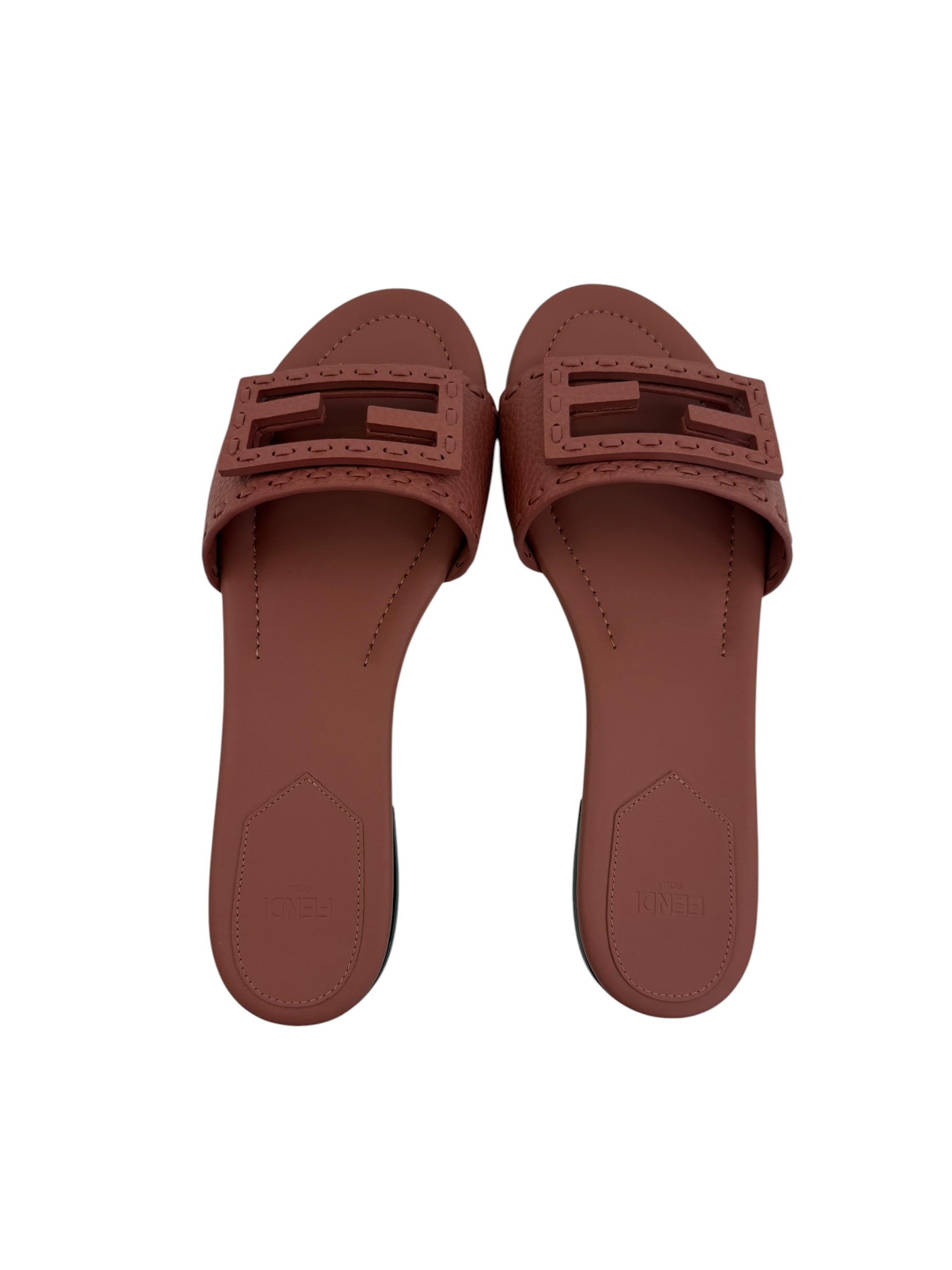 Fendi Baguette FF Leather Buckle Slides (38/8)