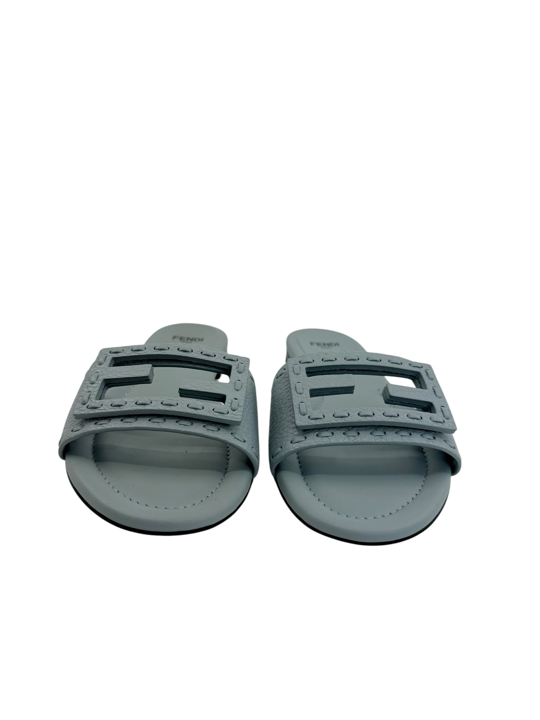 Fendi Baguette FF Leather Buckle Slides (37/7)
