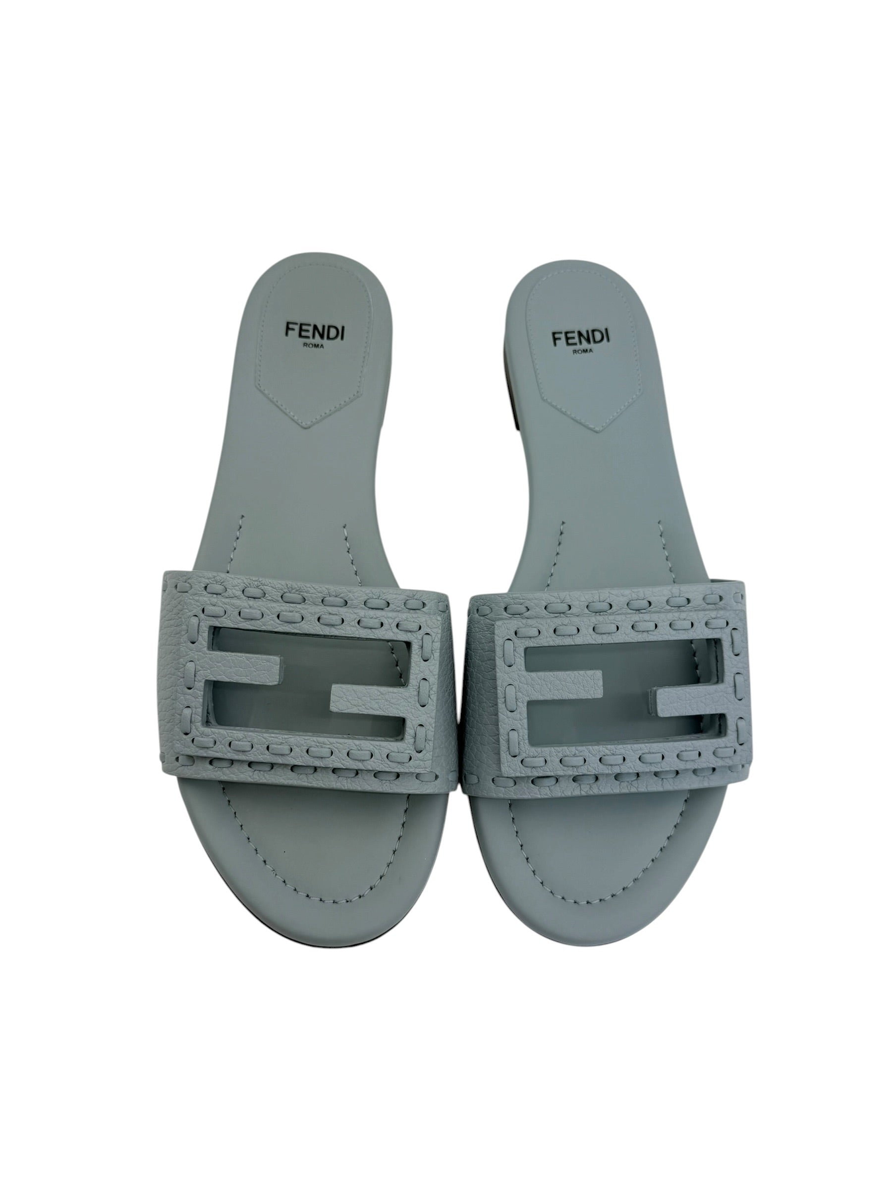 Fendi Baguette FF Leather Buckle Slides (37/7)