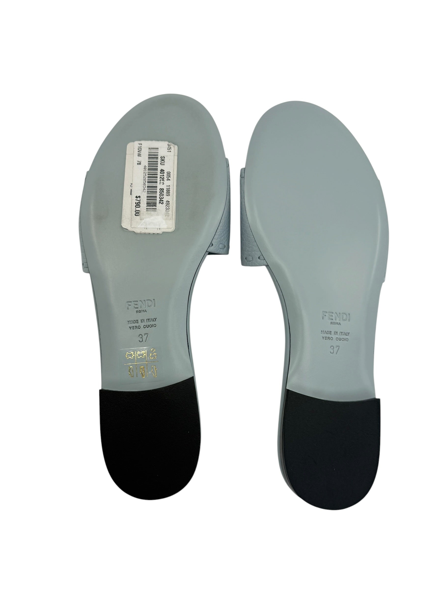 Fendi Baguette FF Leather Buckle Slides (37/7)