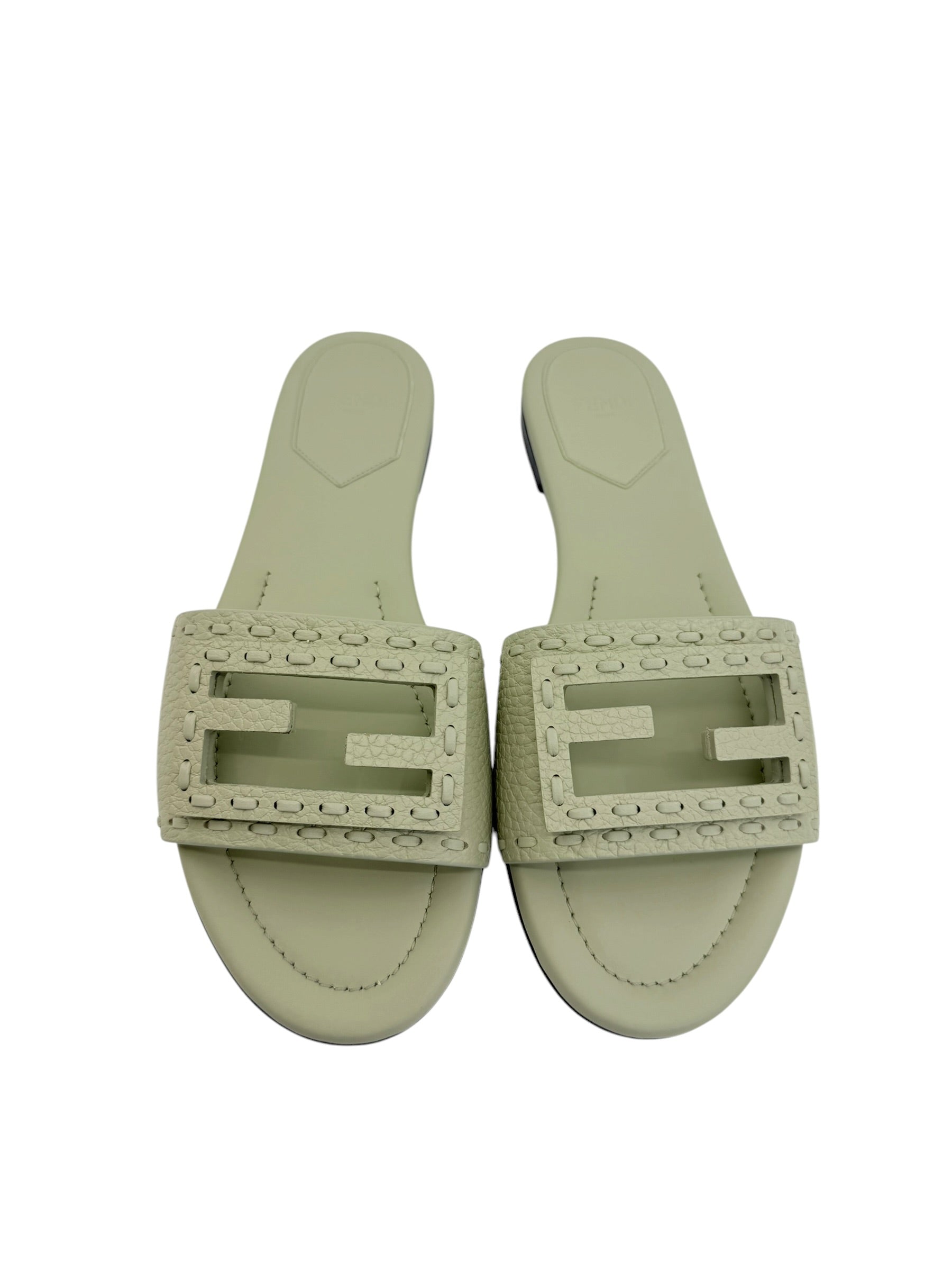 Fendi Baguette FF Leather Buckle Slides