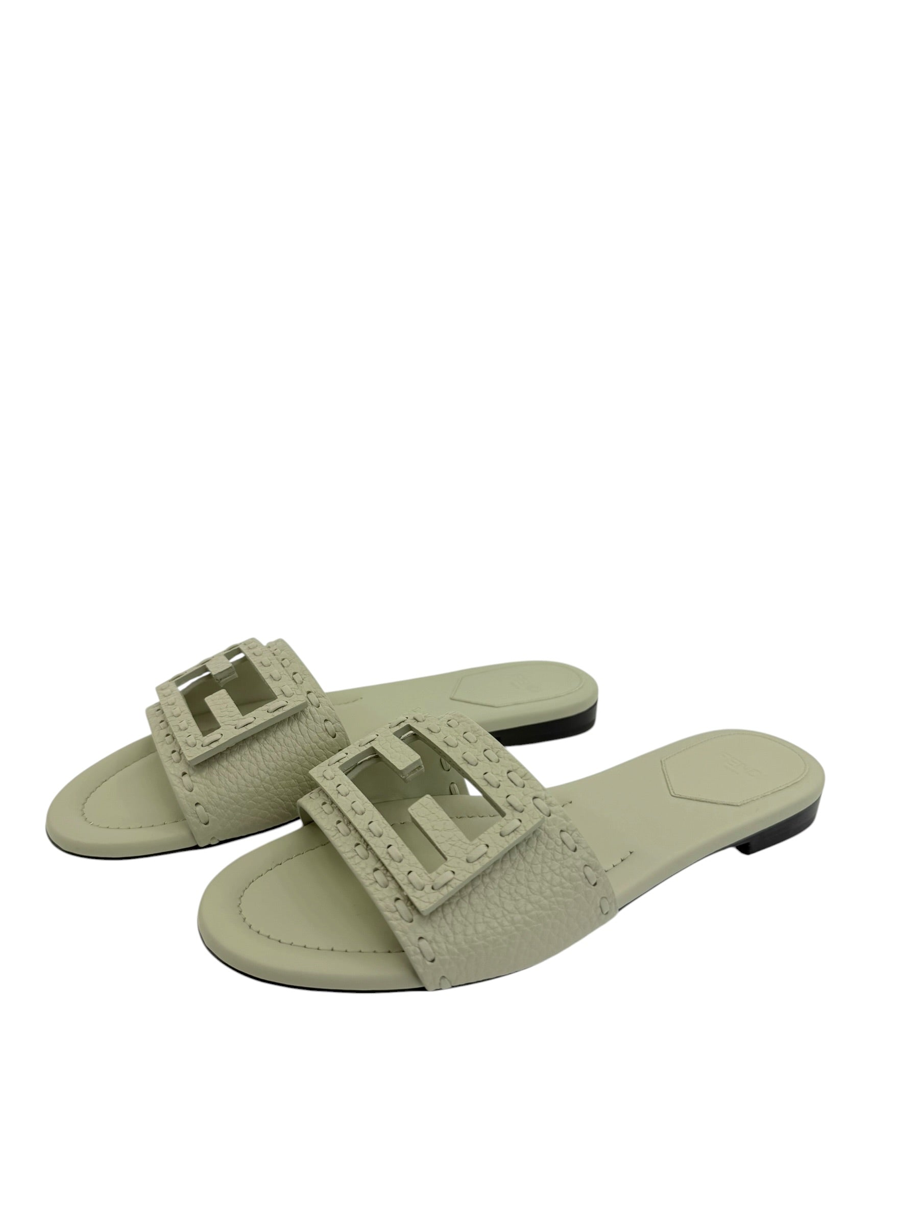 Fendi Baguette FF Leather Buckle Slides
