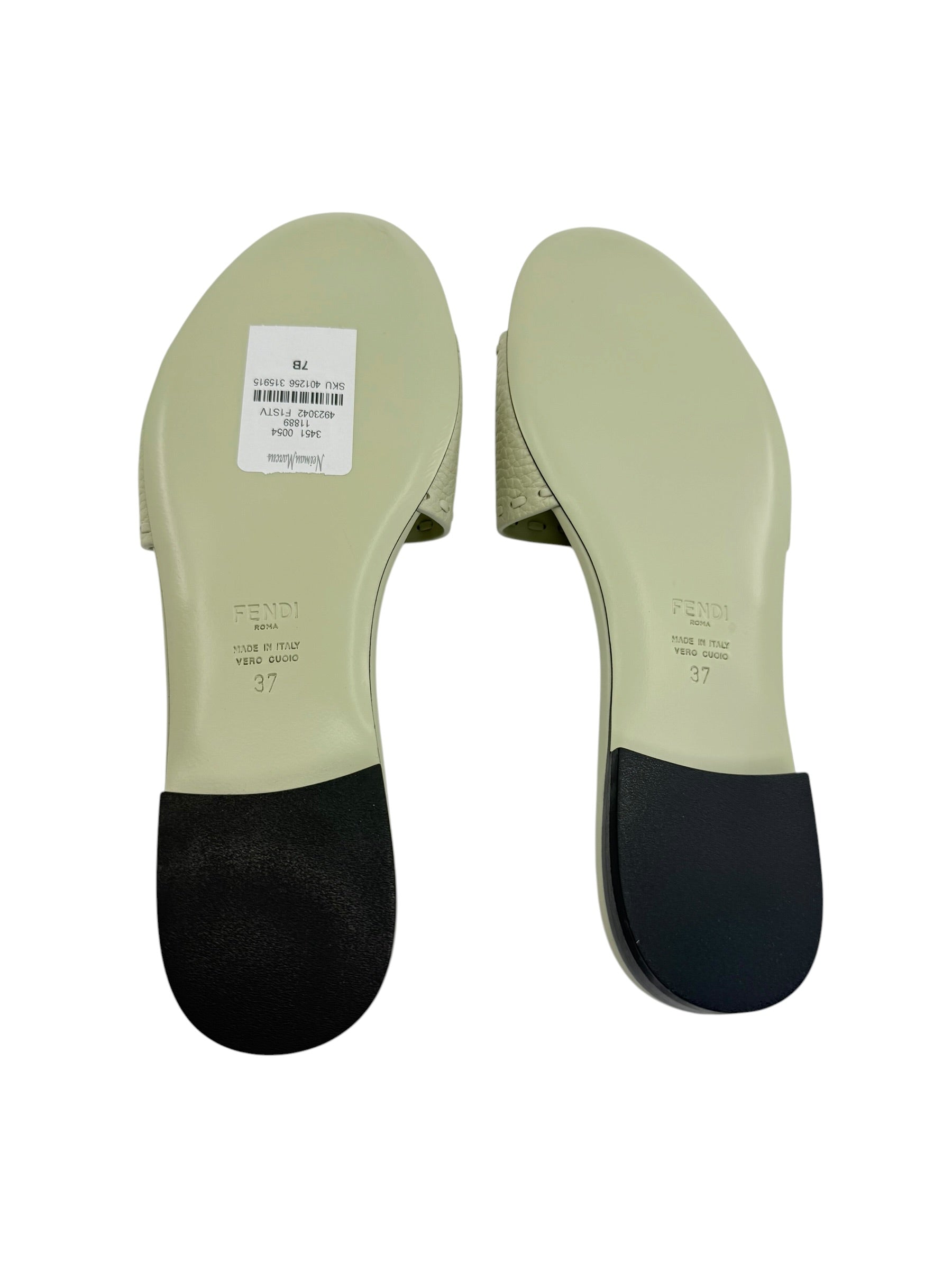 Fendi Baguette FF Leather Buckle Slides