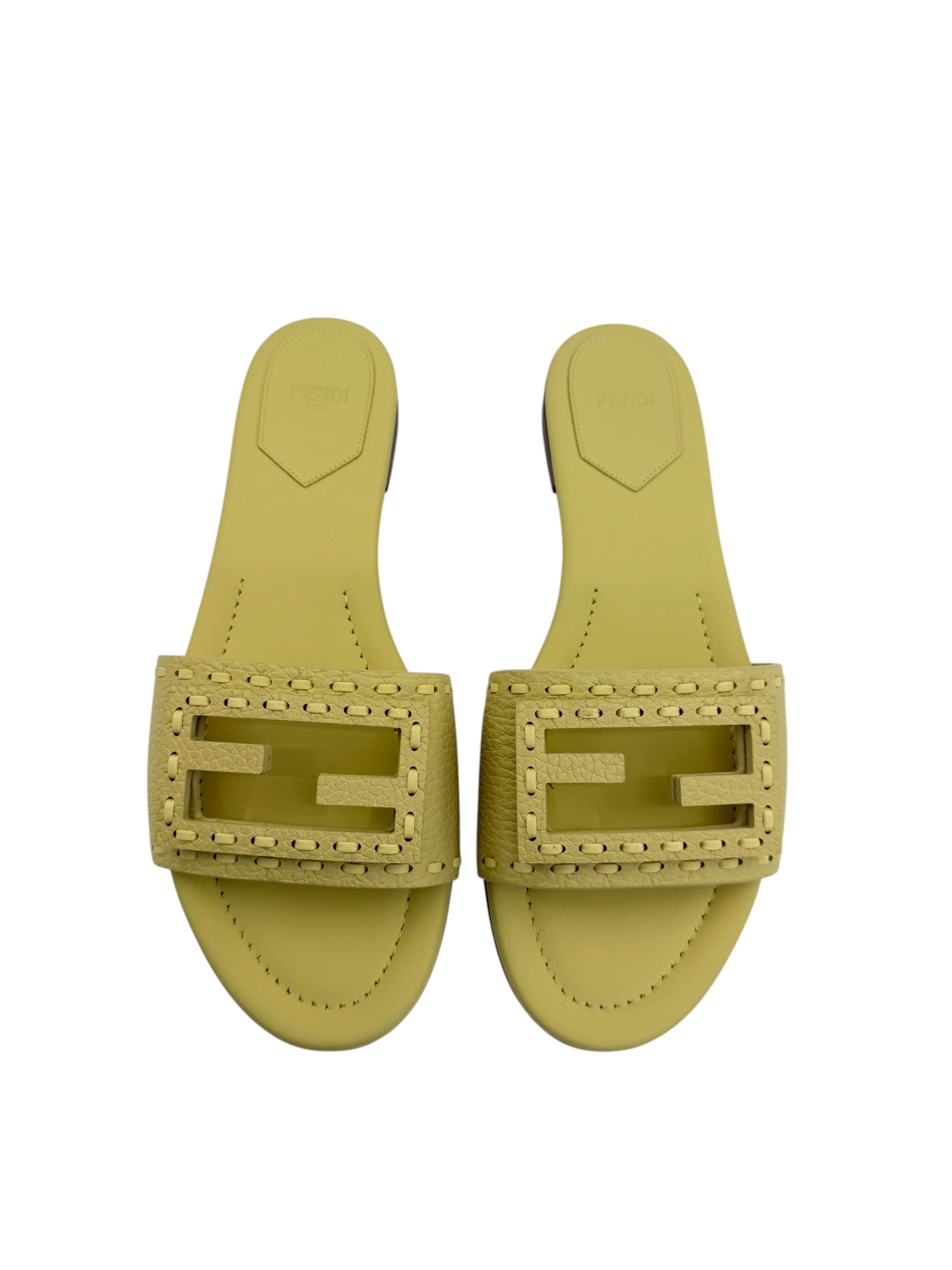 Fendi Baguette FF Leather Buckle Slides (38.5/8.5)