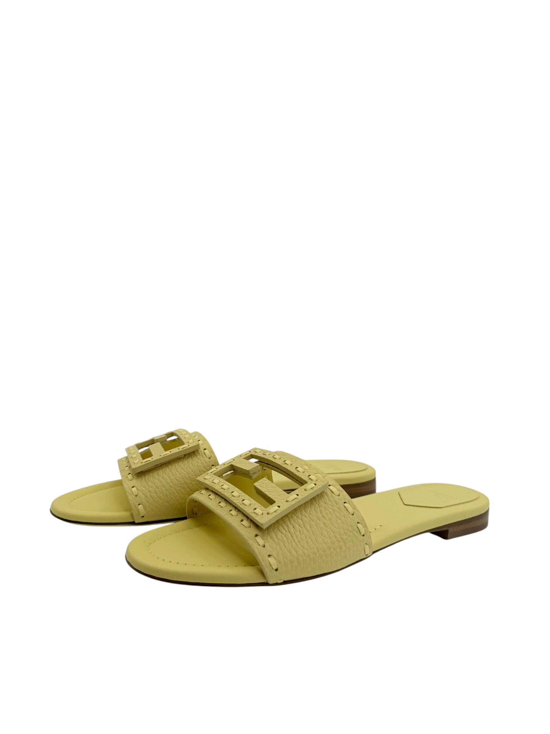 Fendi Baguette FF Leather Buckle Slides (38.5/8.5)