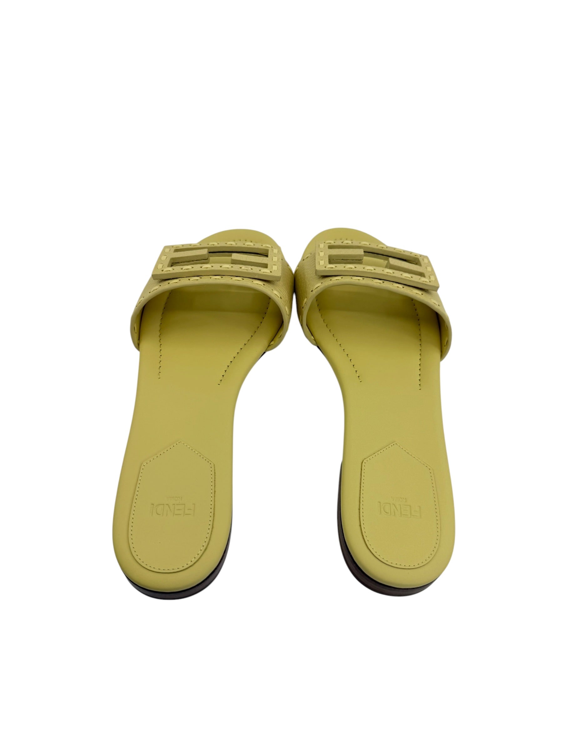 Fendi Baguette FF Leather Buckle Slides (38.5/8.5)