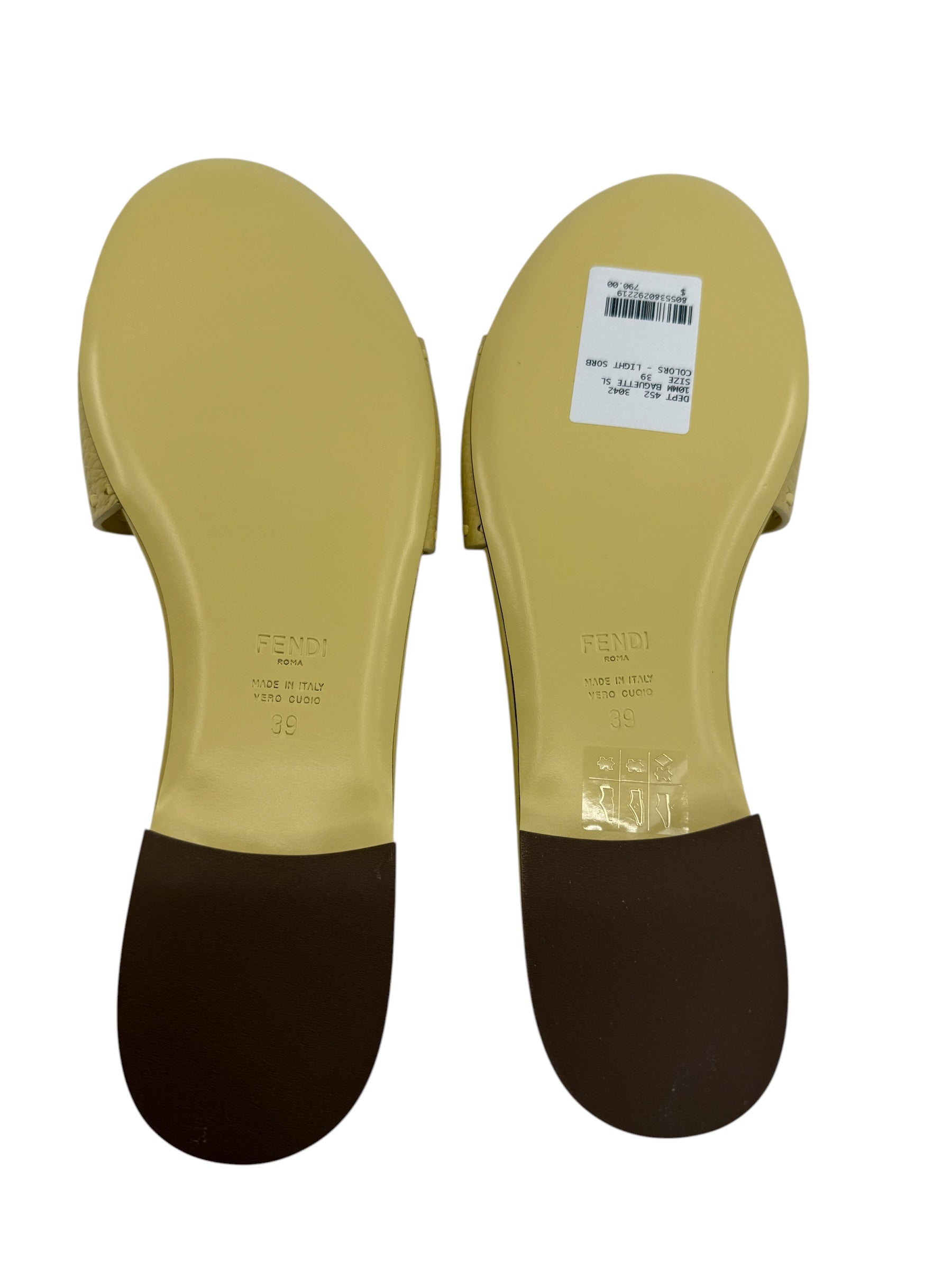 Fendi Baguette FF Leather Buckle Slides (39/9)