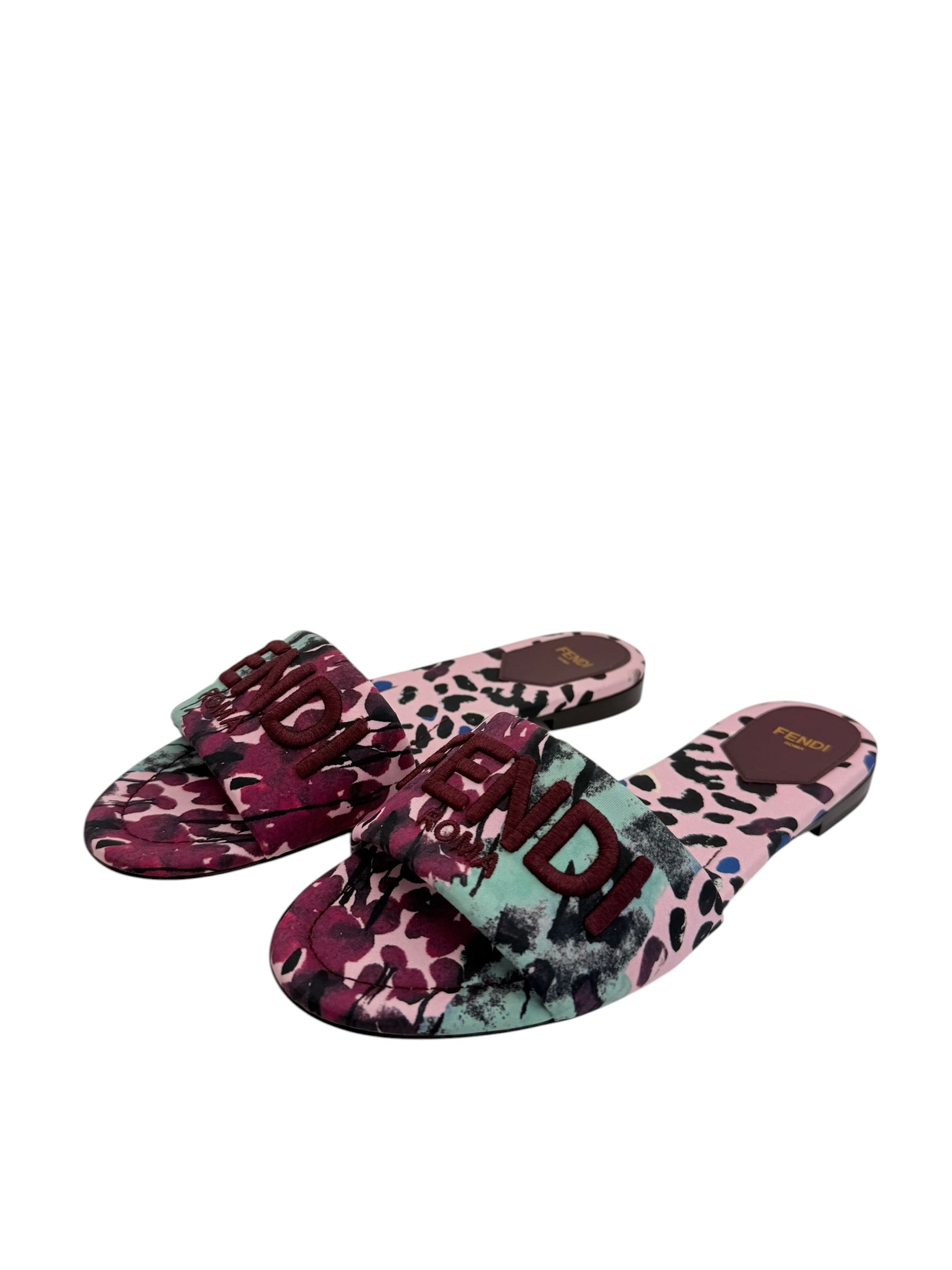 Fendi Sunshine Dew Drops Satin Slides (38/8)