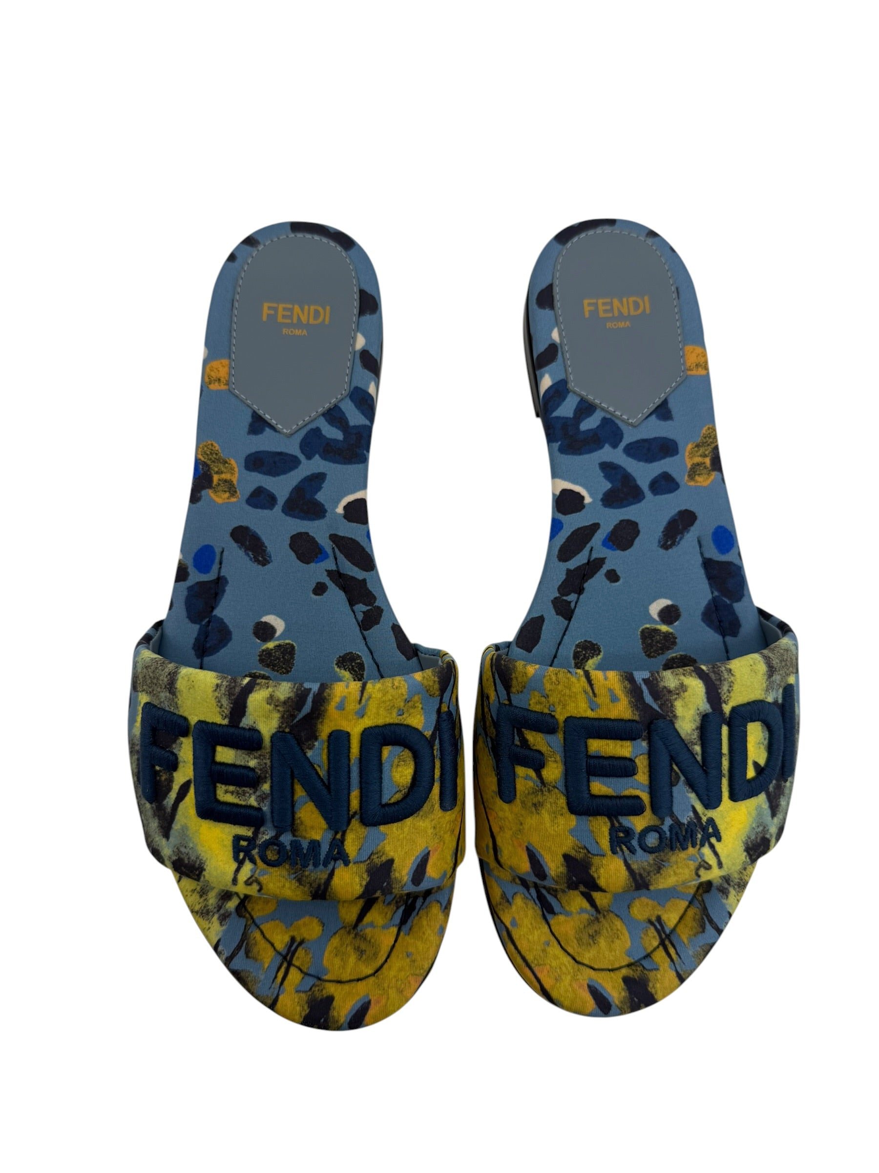 Fendi Sunshine Dew Drops Satin Slides (37/7)