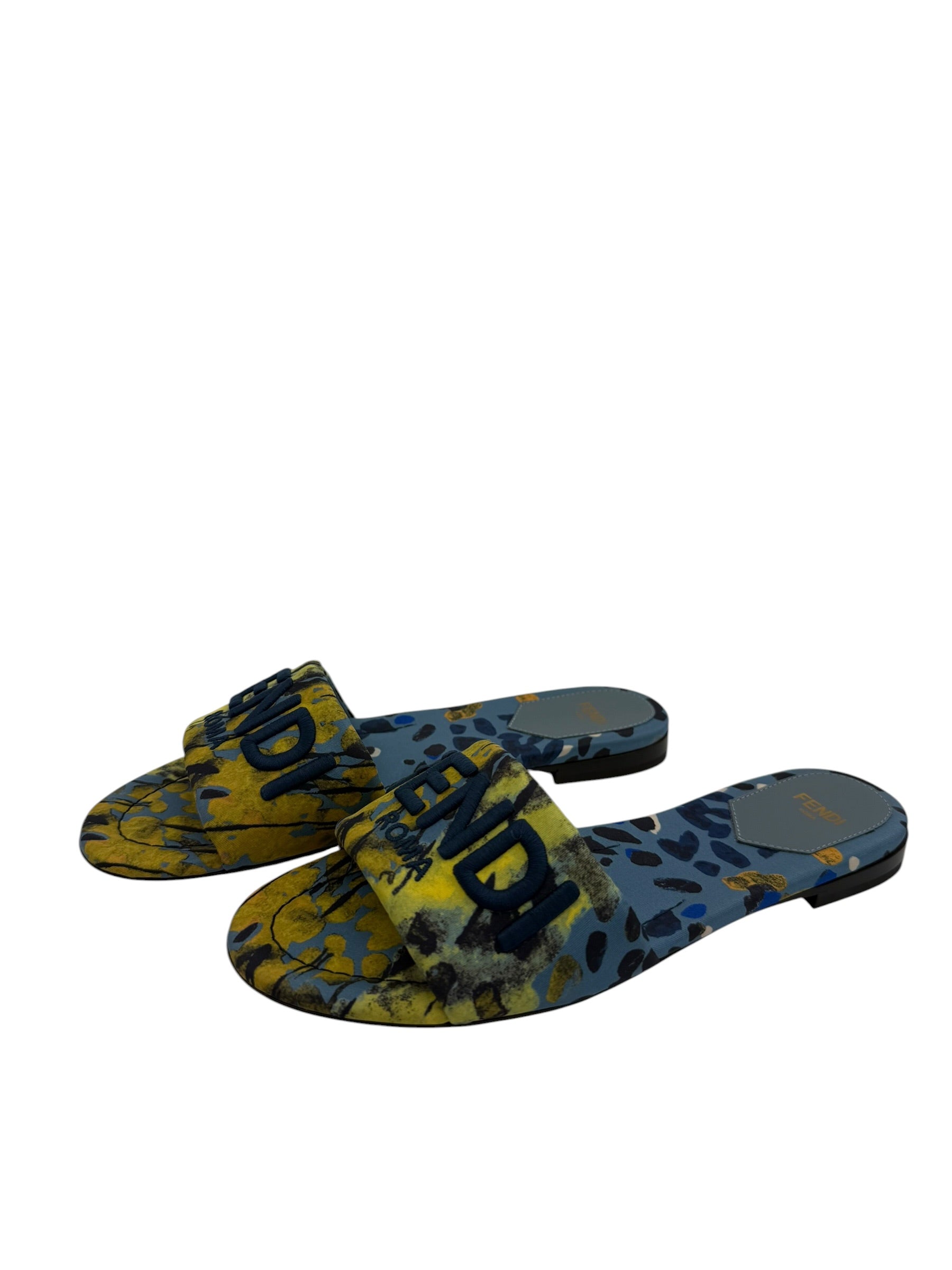 Fendi Sunshine Dew Drops Satin Slides (37/7)