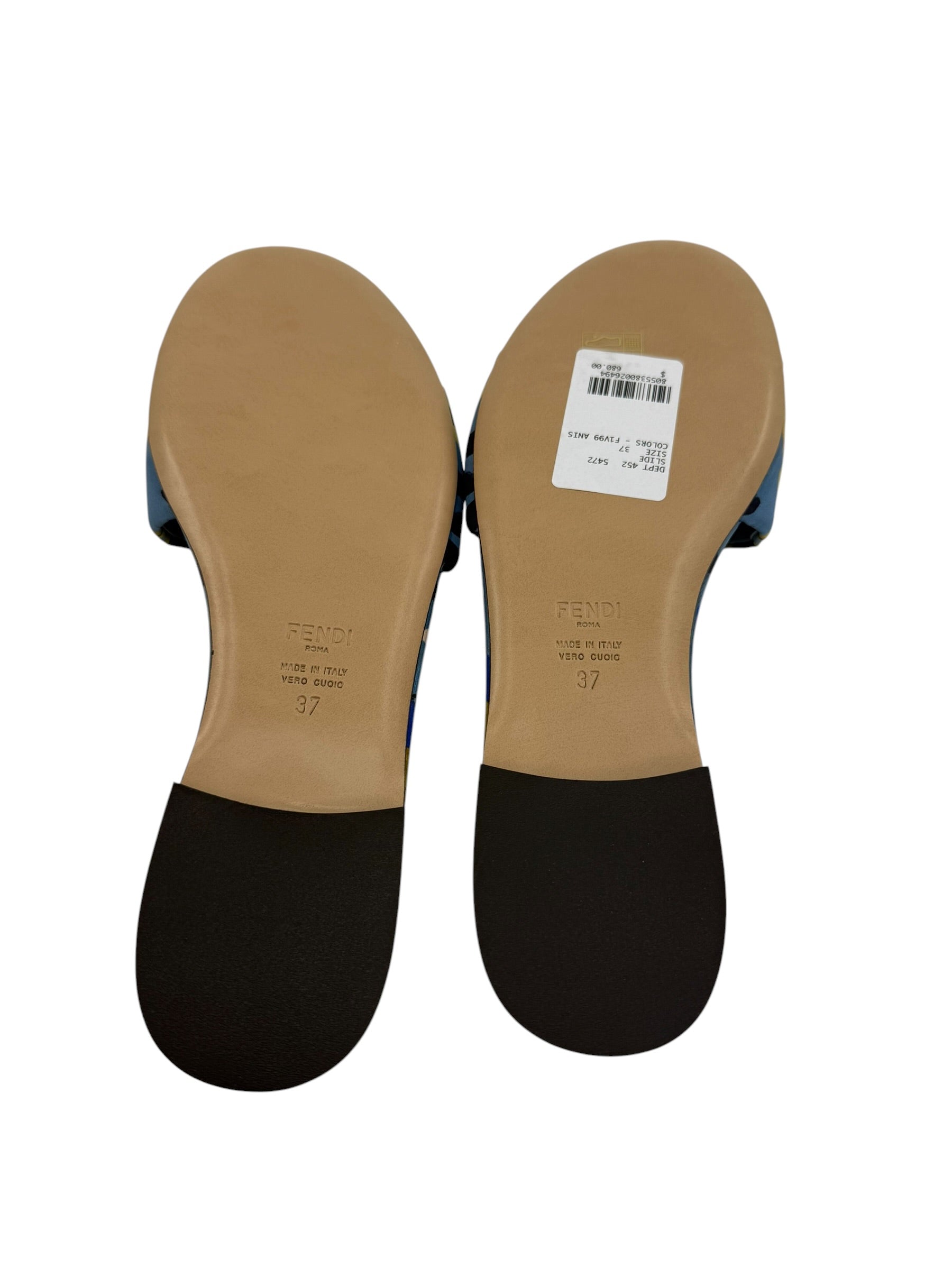 Fendi Sunshine Dew Drops Satin Slides (37/7)
