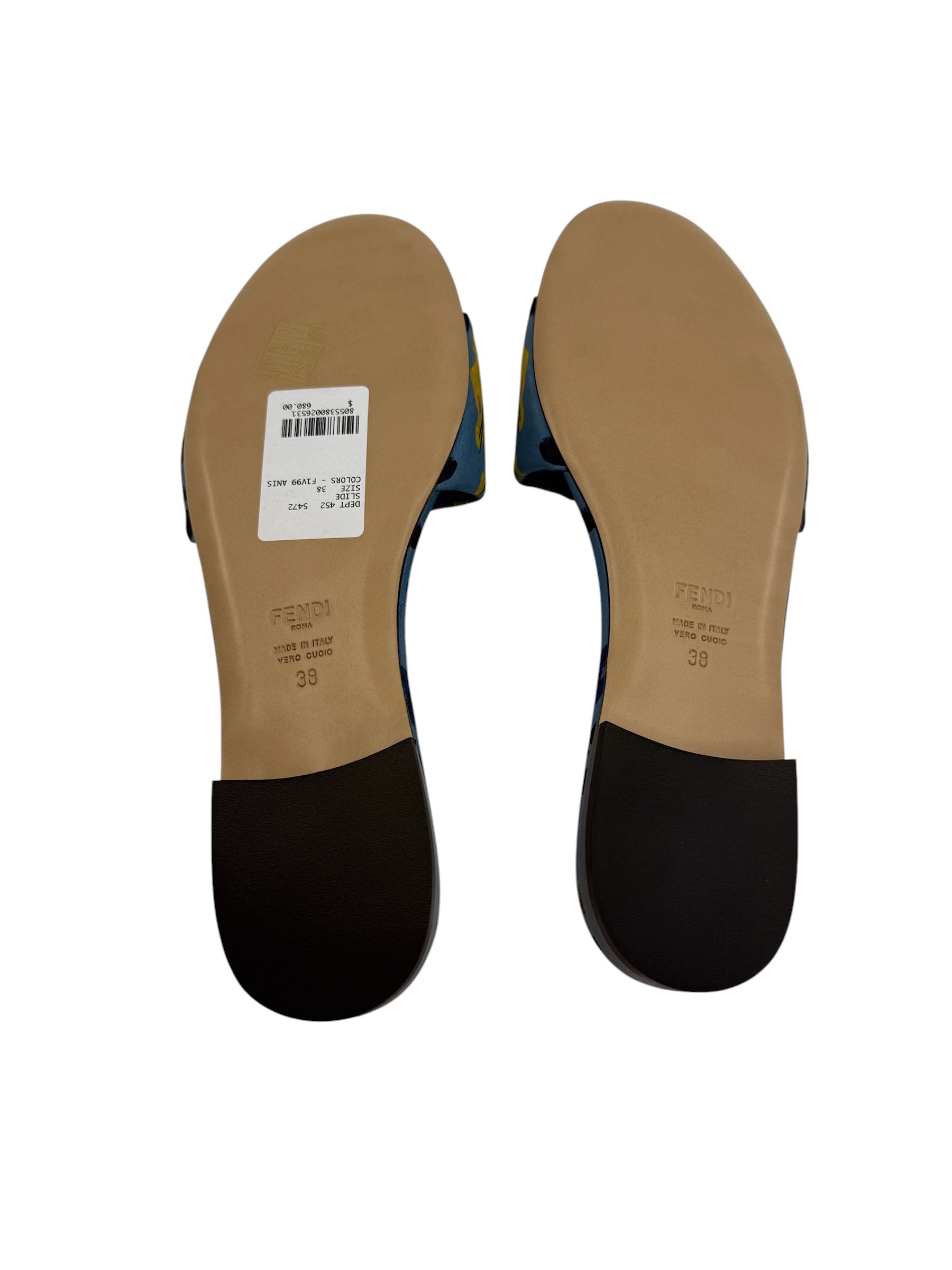 Fendi Sunshine Dew Drops Satin Slides (38/8)