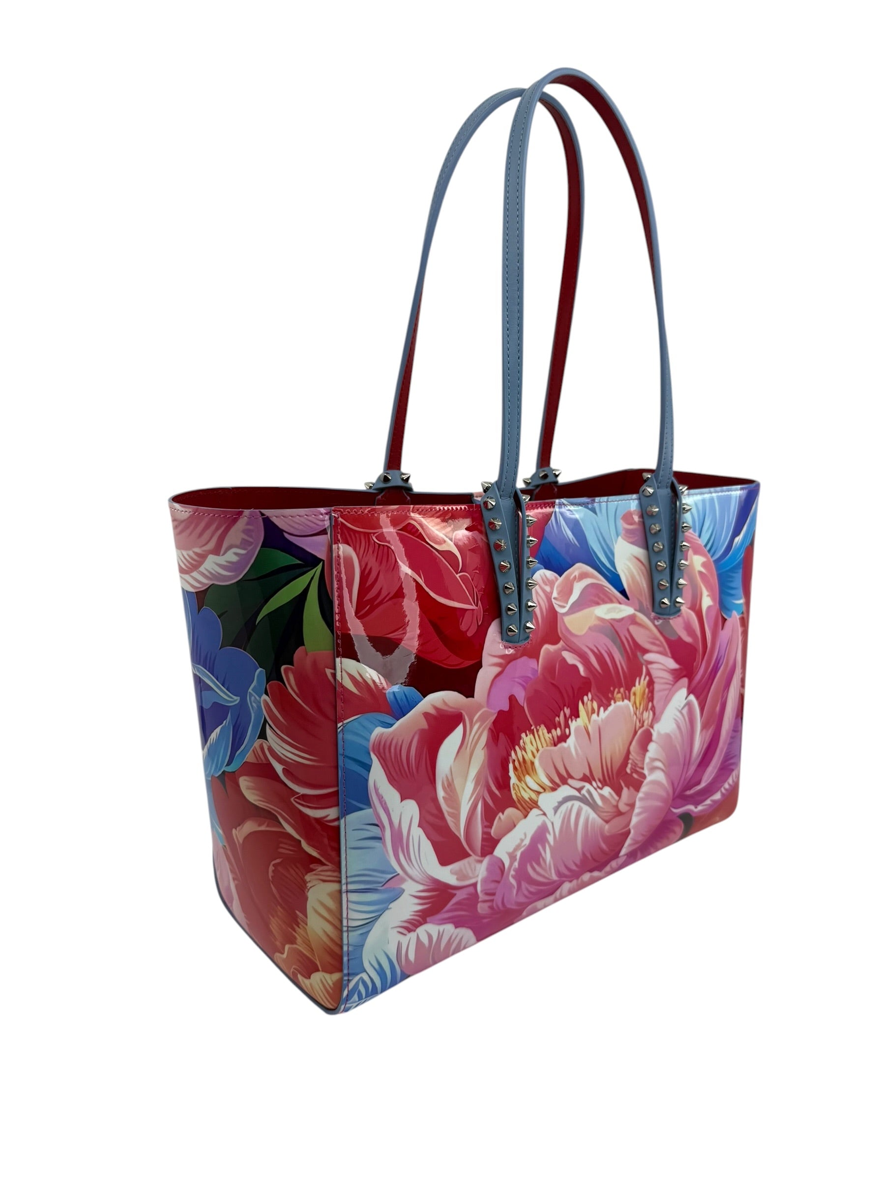 Christian Louboutin Cabata Small Patent Peonies Tote w/Pouch
