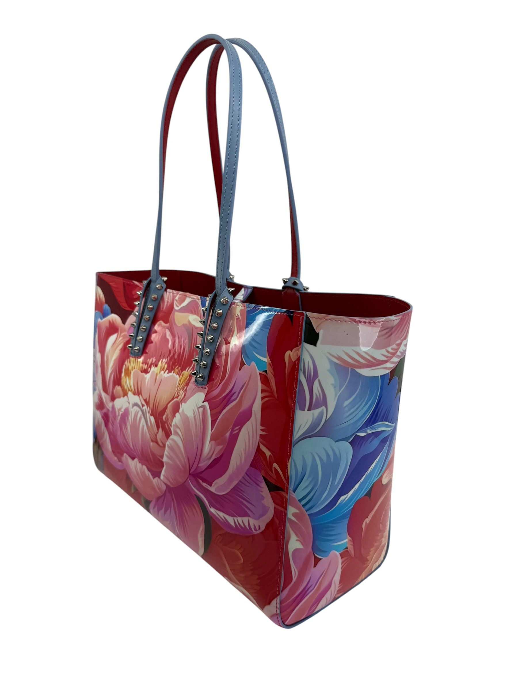 Christian Louboutin Cabata Small Patent Peonies Tote w/Pouch